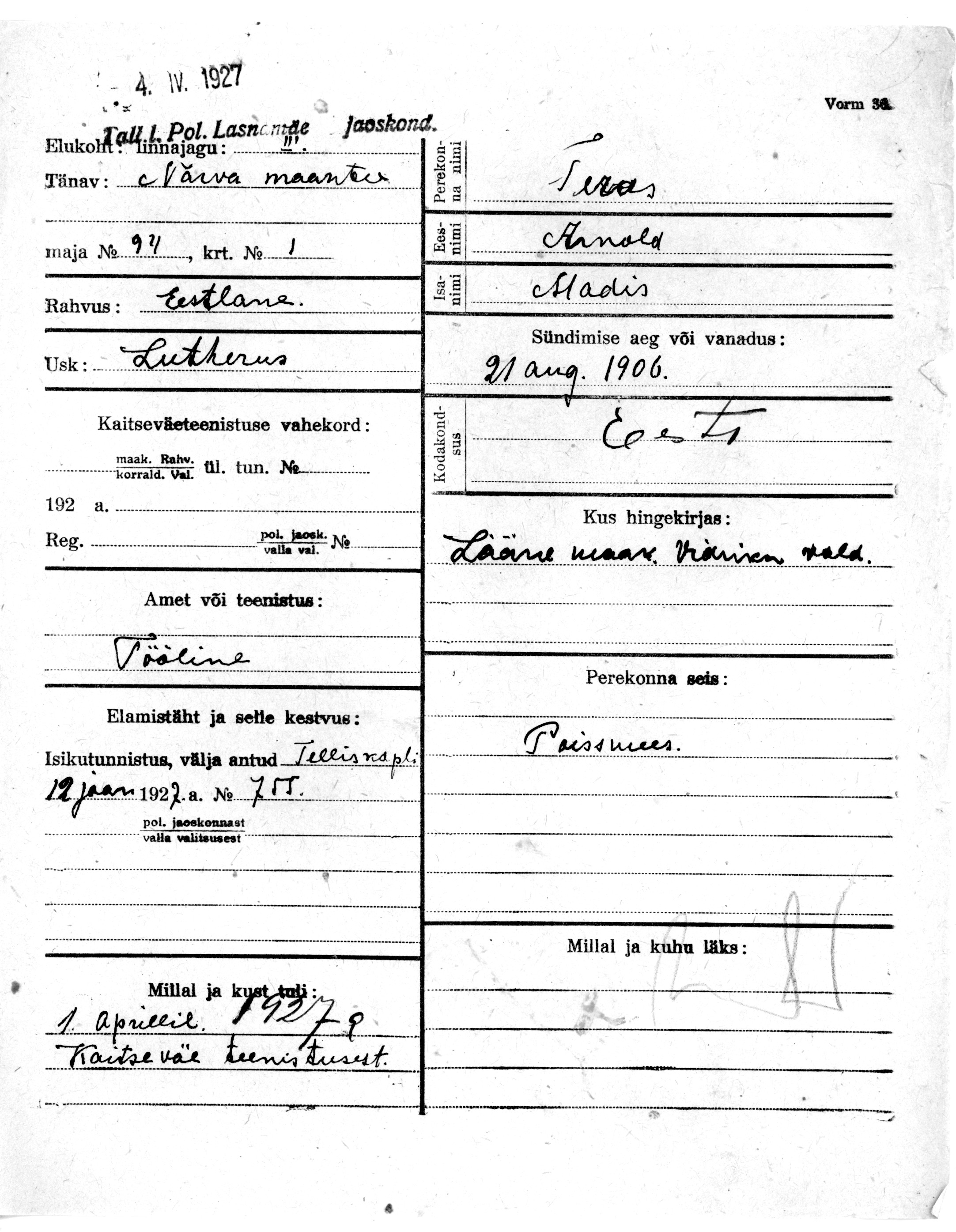 Teras, Arnold, Madis