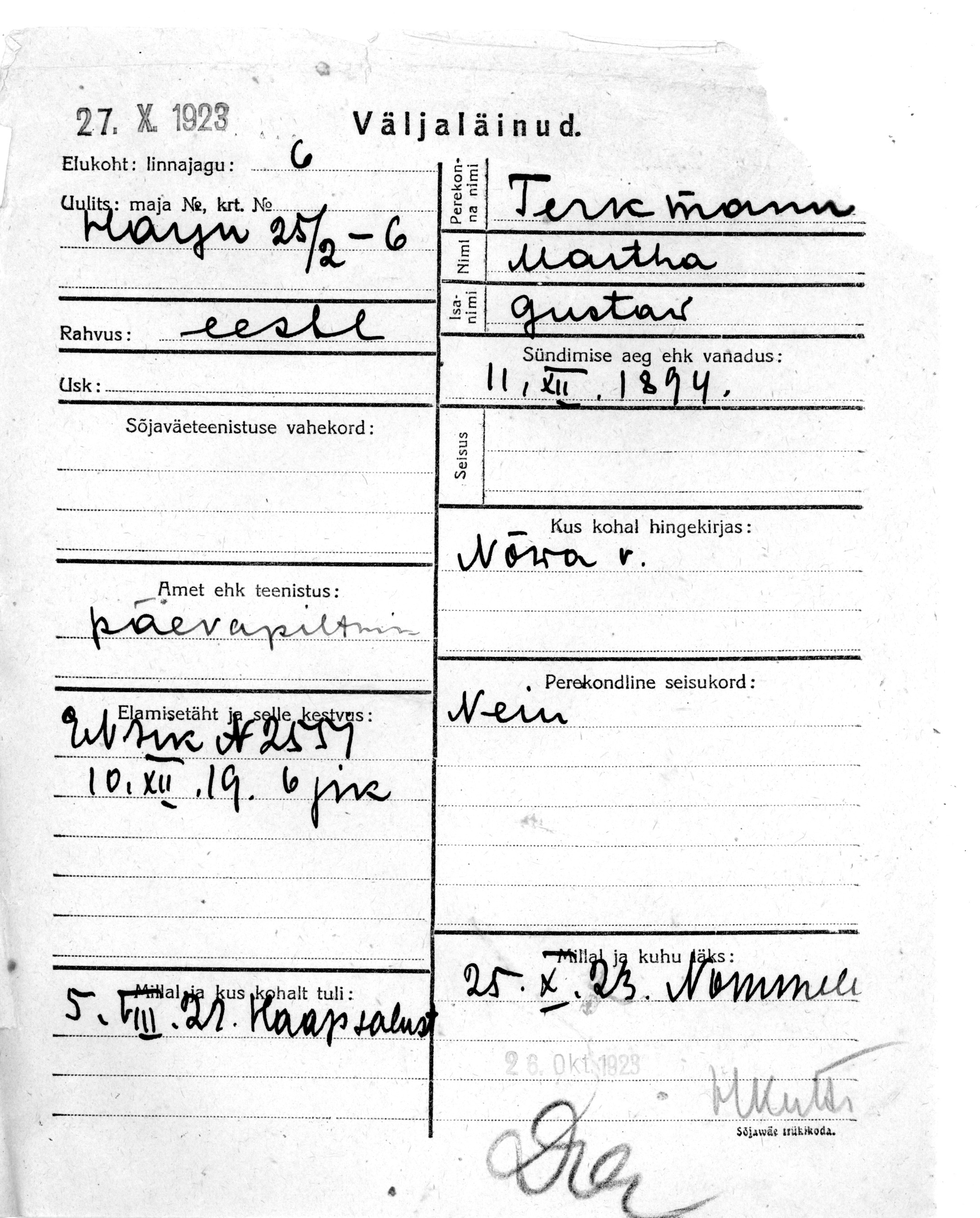 Terkmann, Martha, Gustaw
