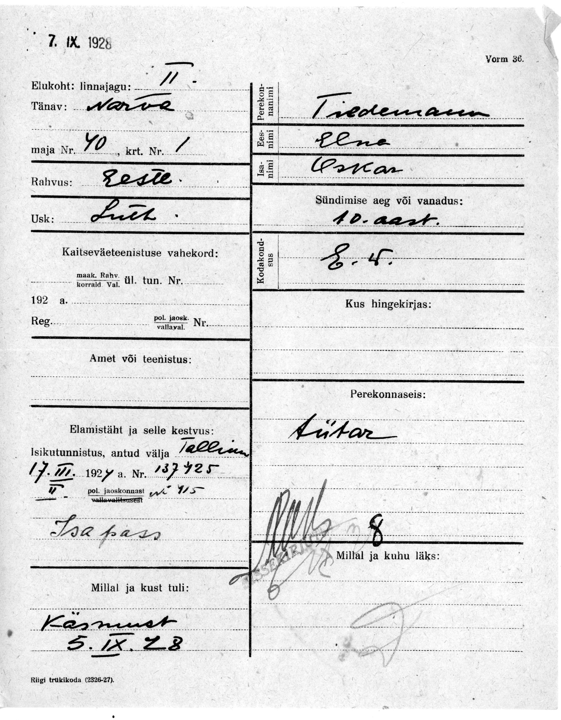 Tiedemann, Elna, Oskar