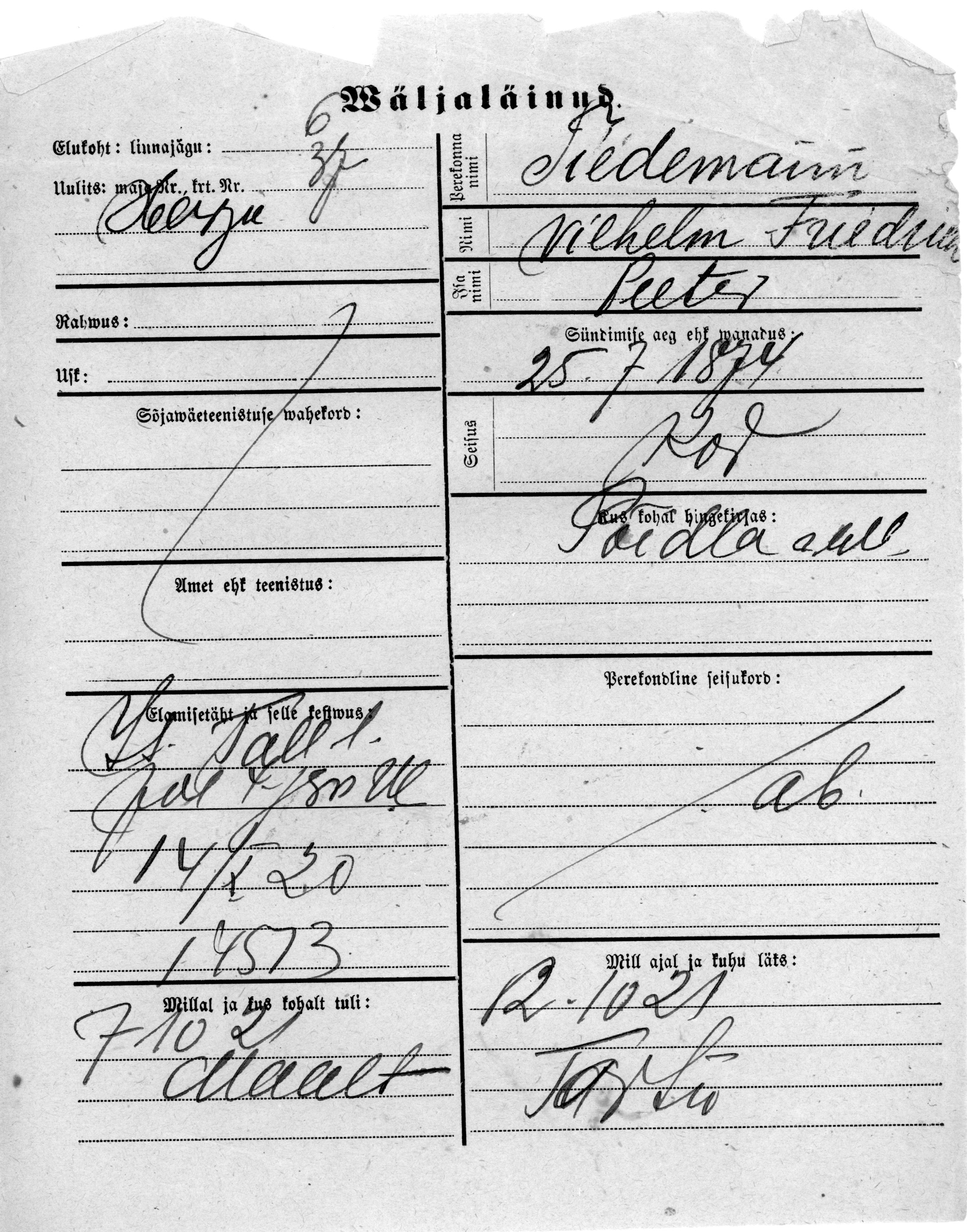 Tiedemann, Vilhelm-Friserich, Peeter