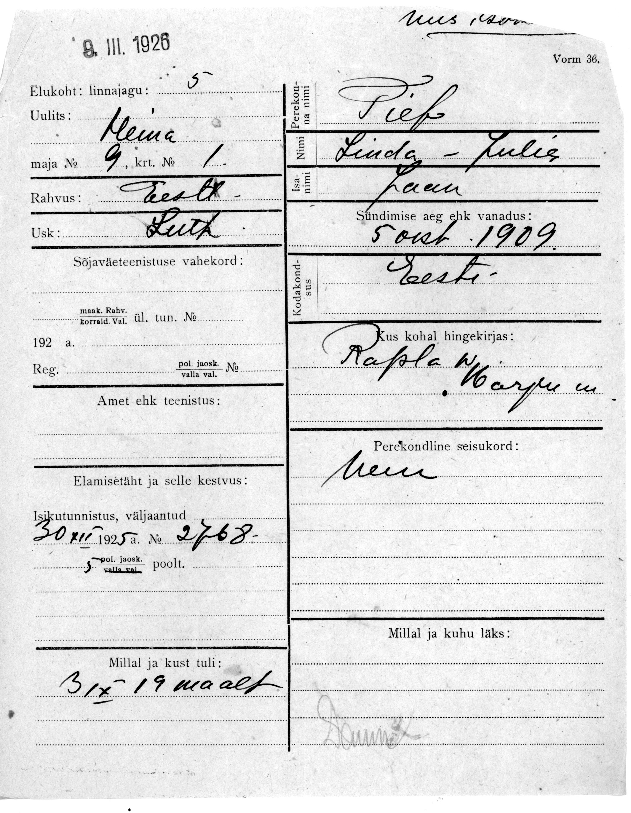 Tief, Linda-Julie, Jaan