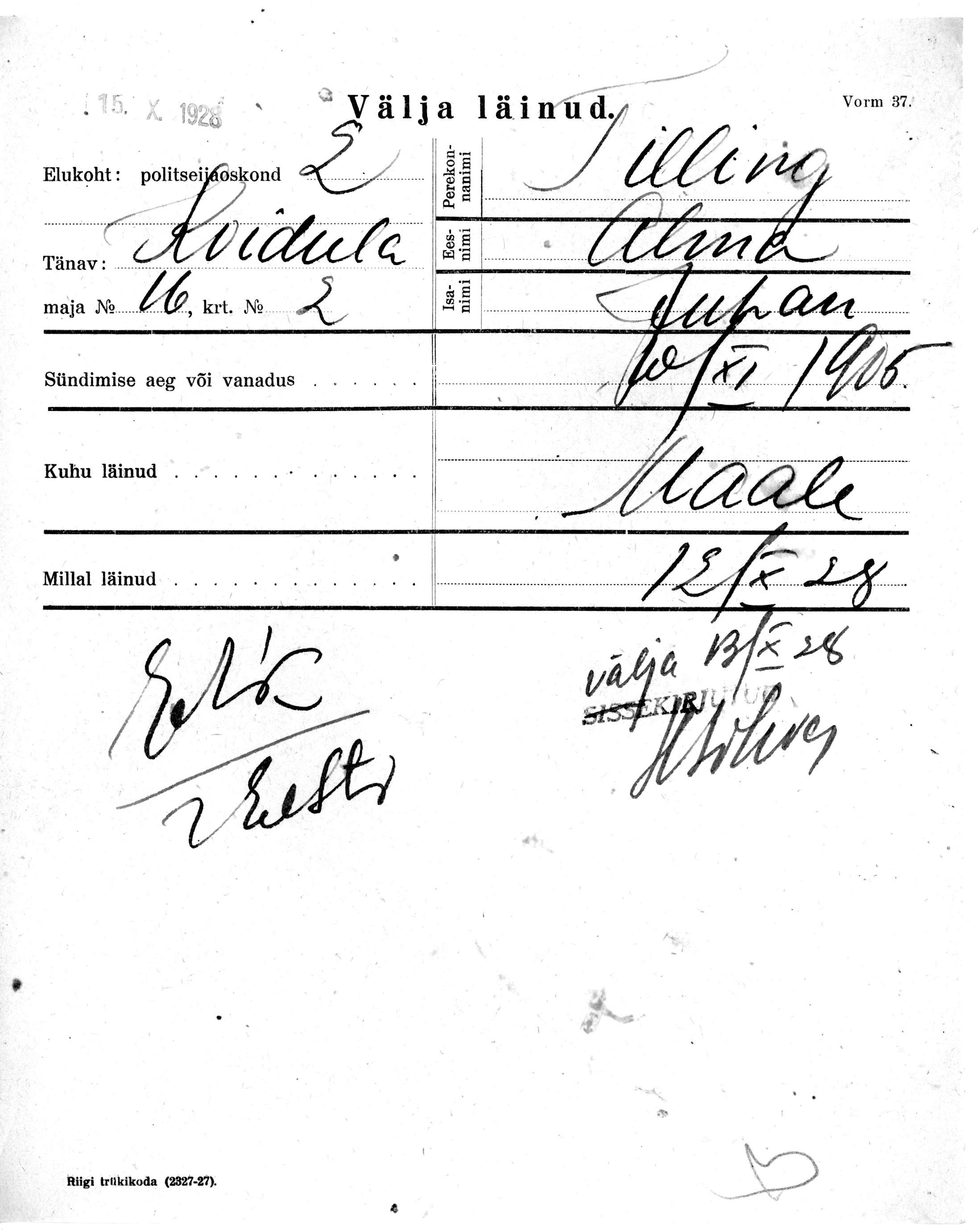 Tilling, Alma, Juhan