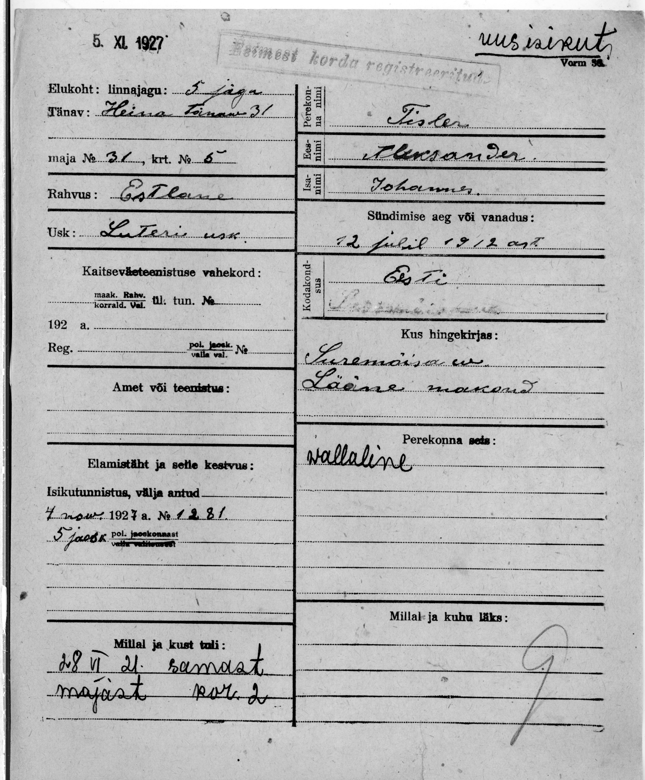 Tisler, Aleksander, Johannes