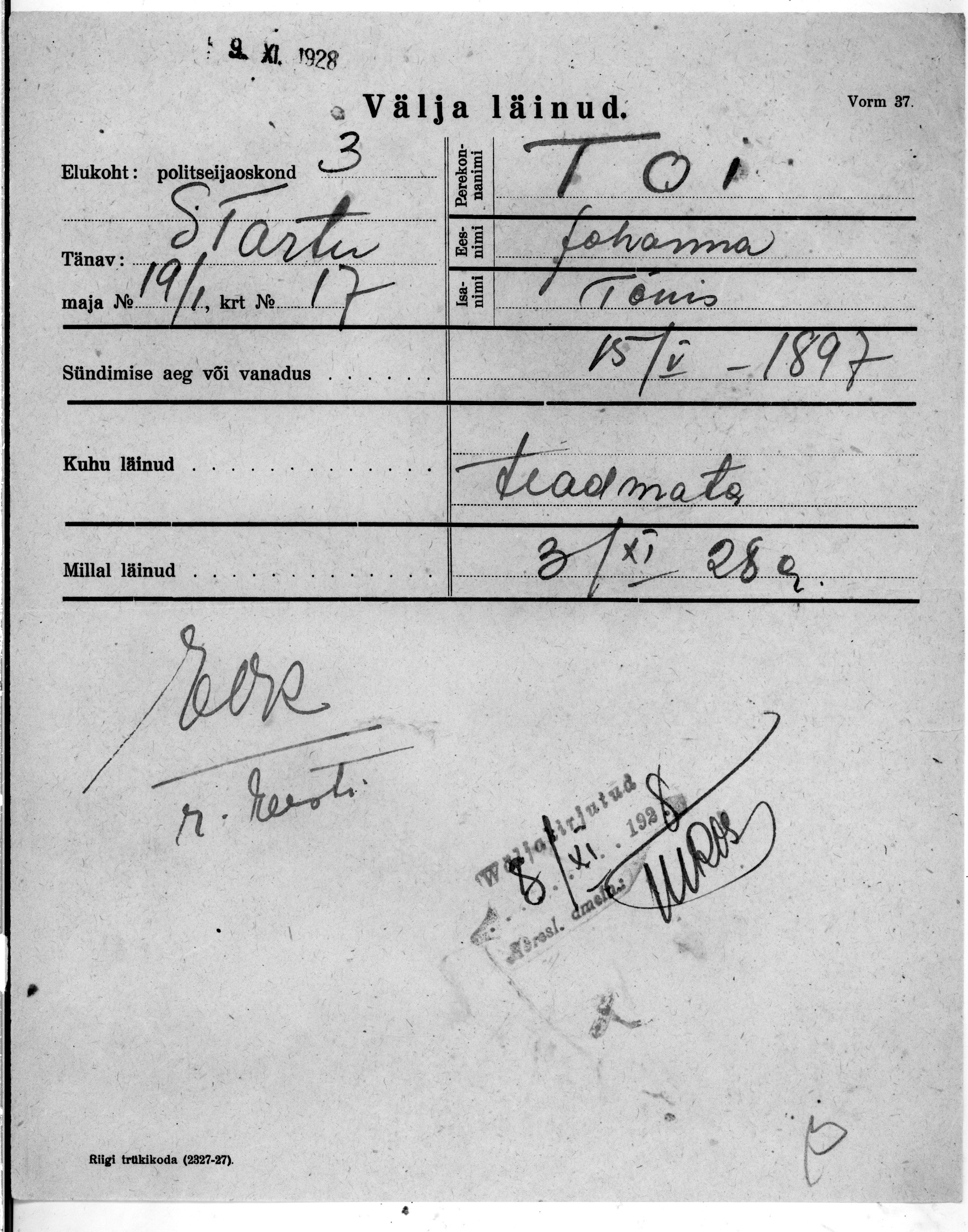 Toi, Johanna, Tõnis