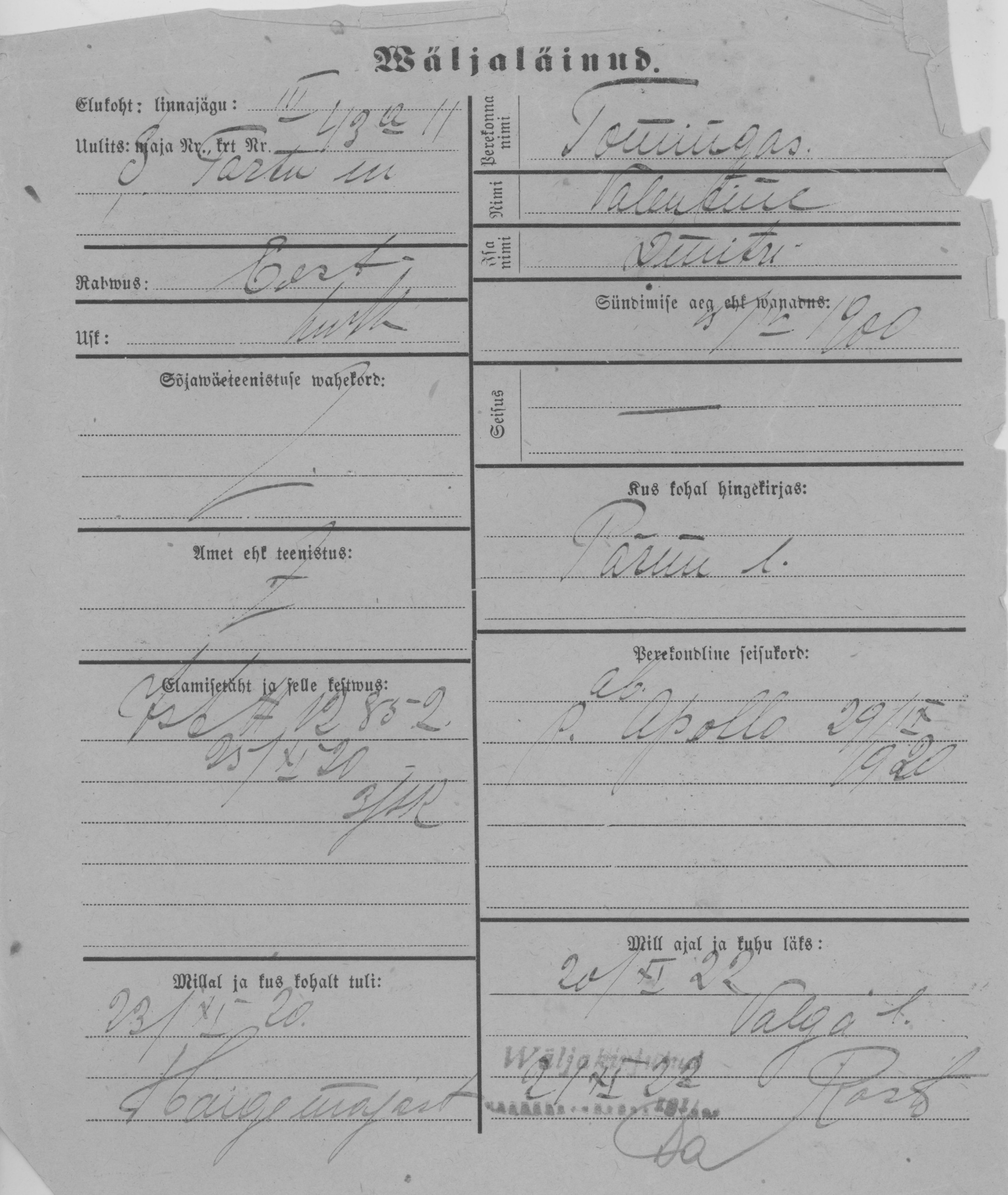 Tomingas, Valentine, Dmitri