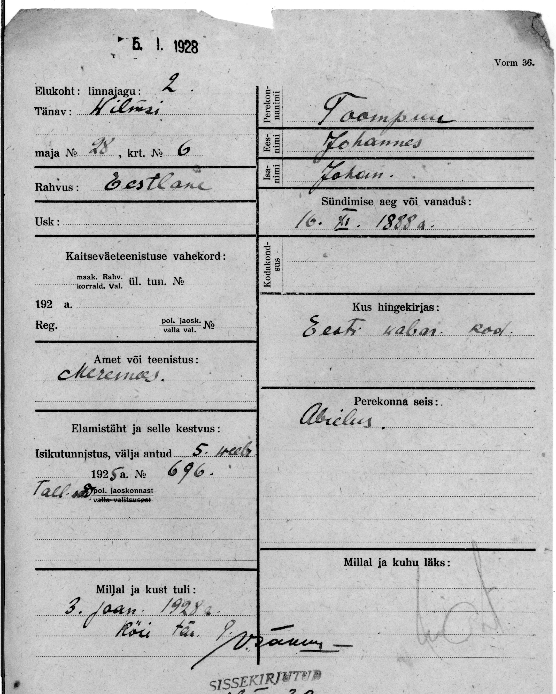 Toompuu, Johannes, Johan