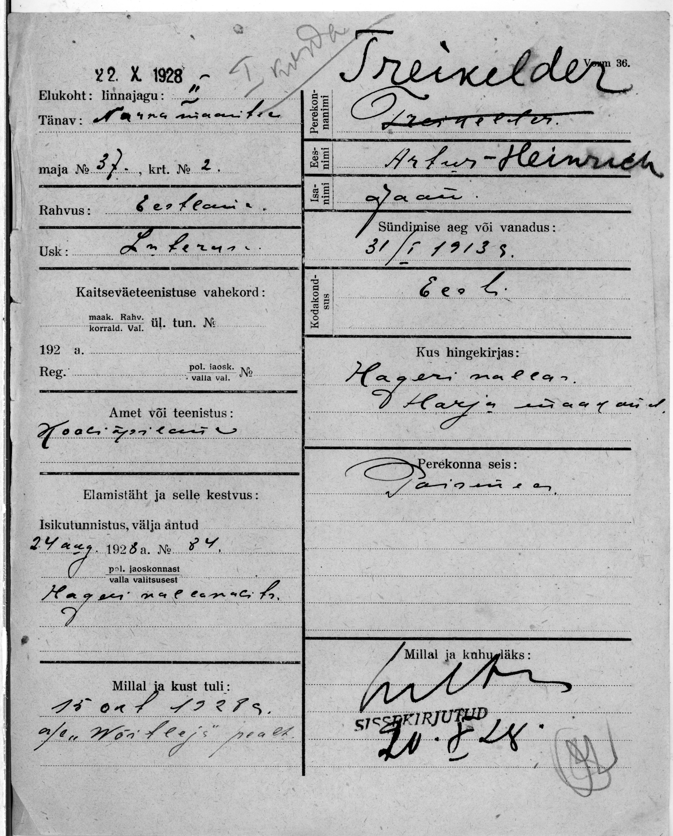 Treikelder, Artur-Heinrich, Jaan