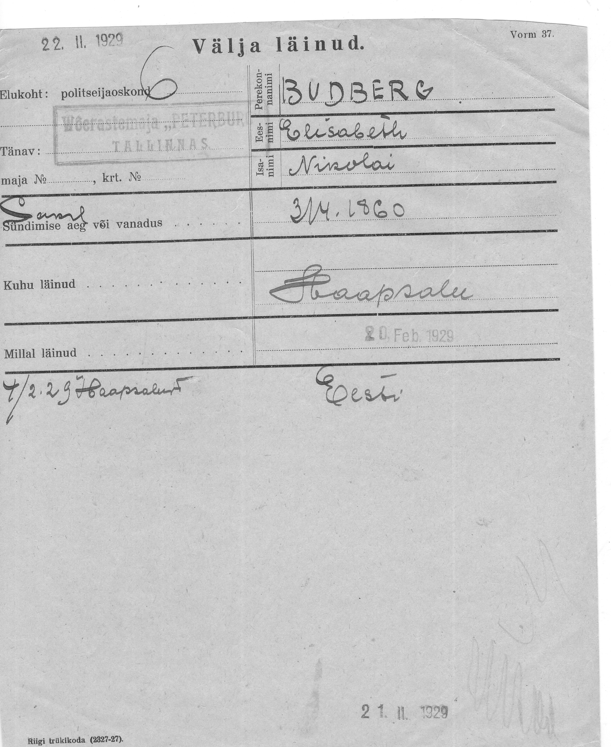 Budberg, Elisabeth, Nikolai