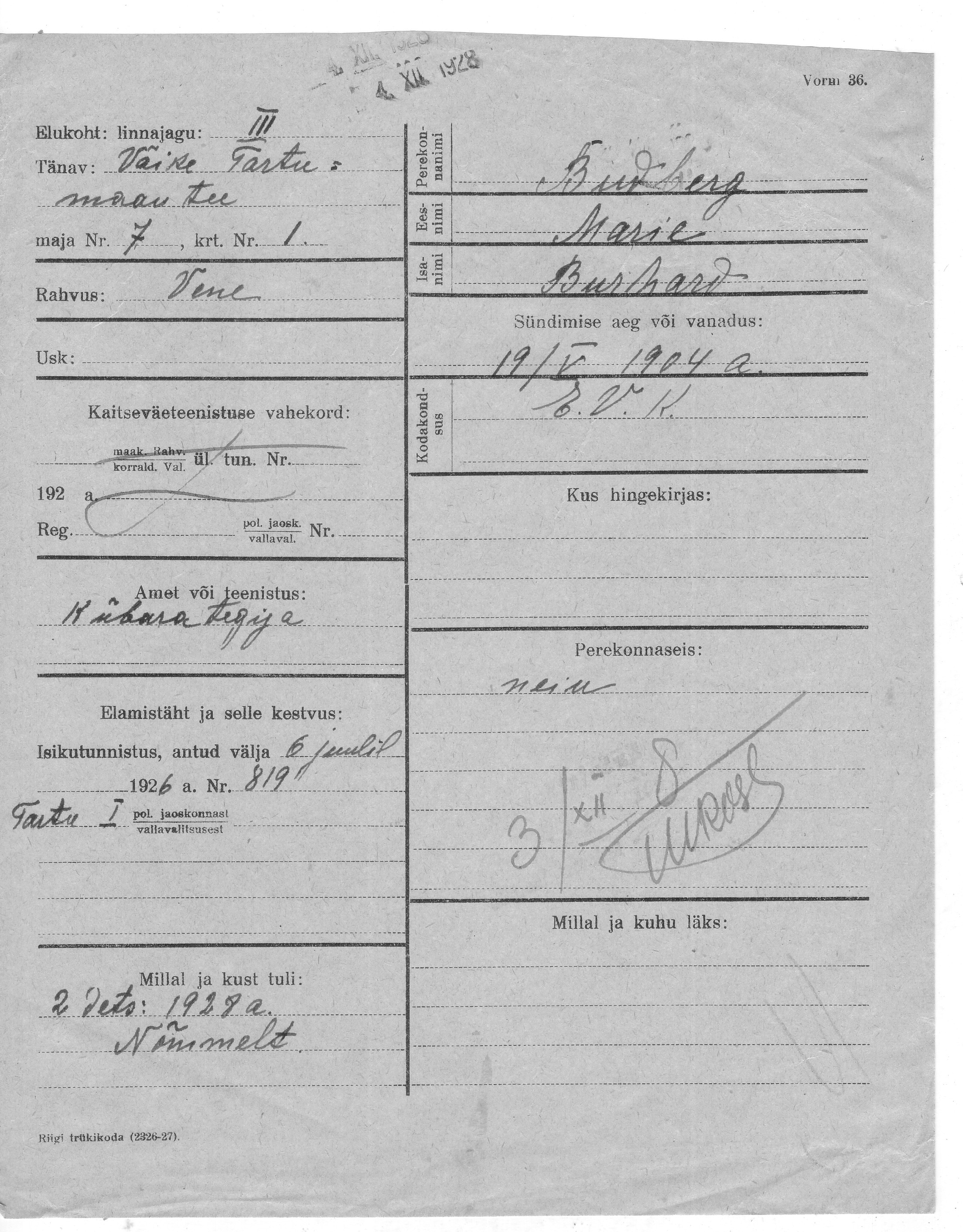 Budberg, Marie, Burhard