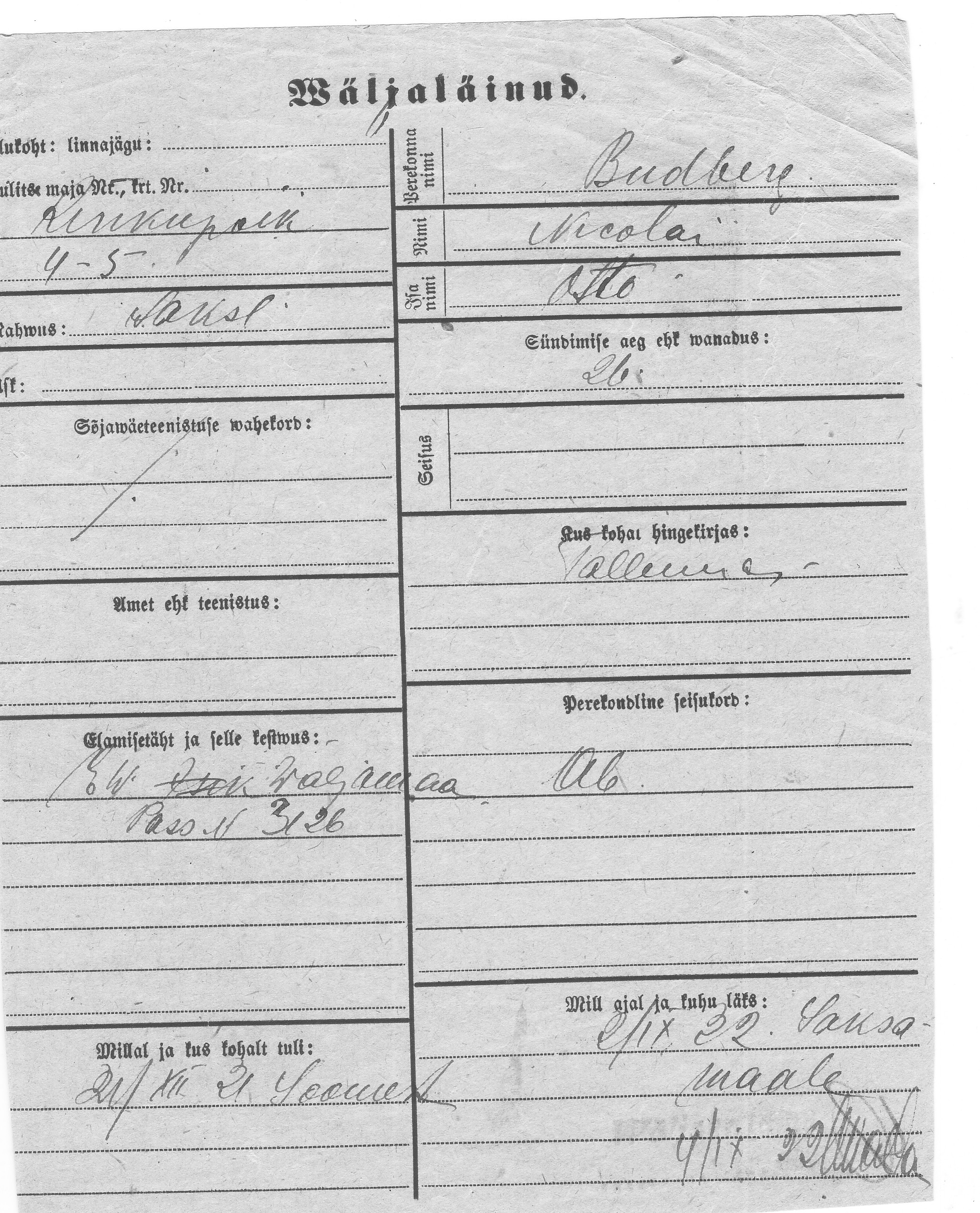 Budberg, Nikolai, Otto