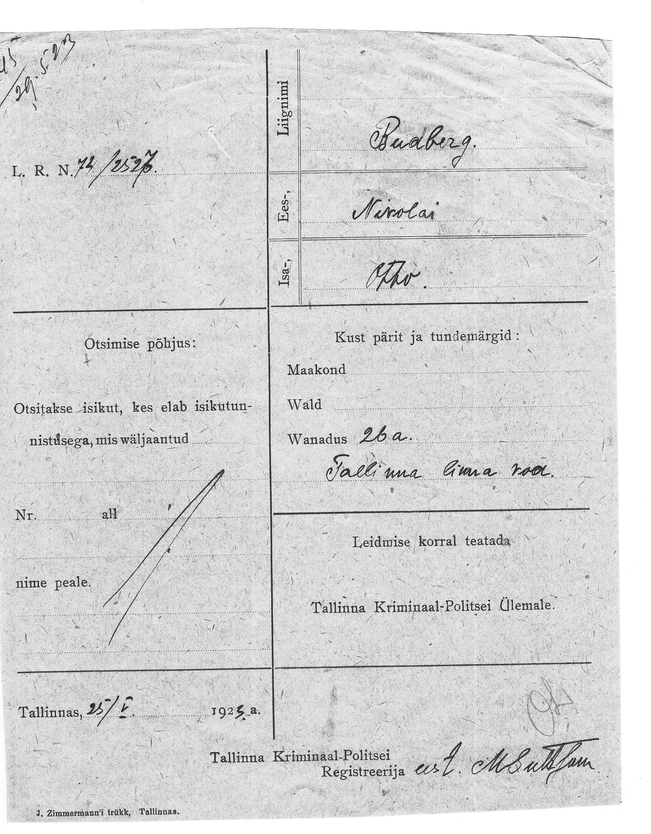 Budberg, Nikolai, Otto