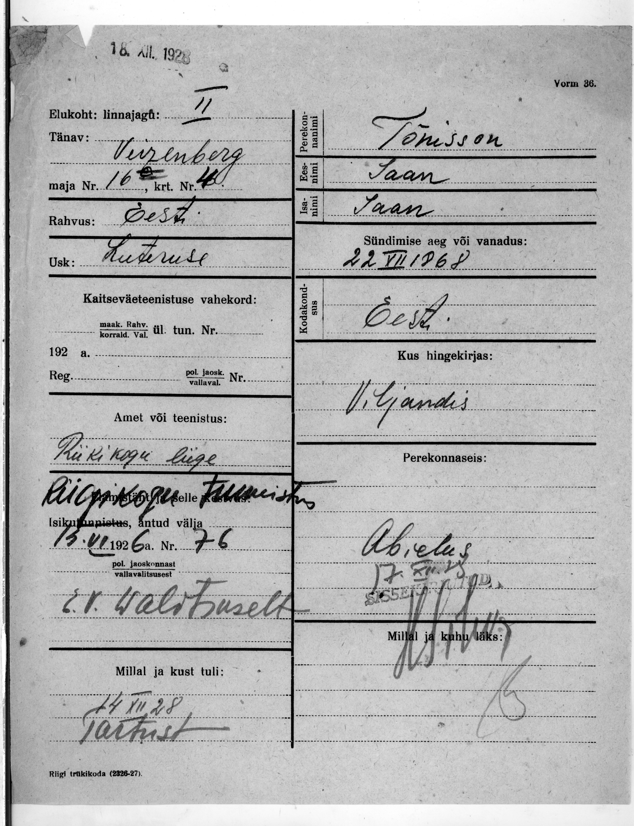 Tõnisson, Jaan, Jaan