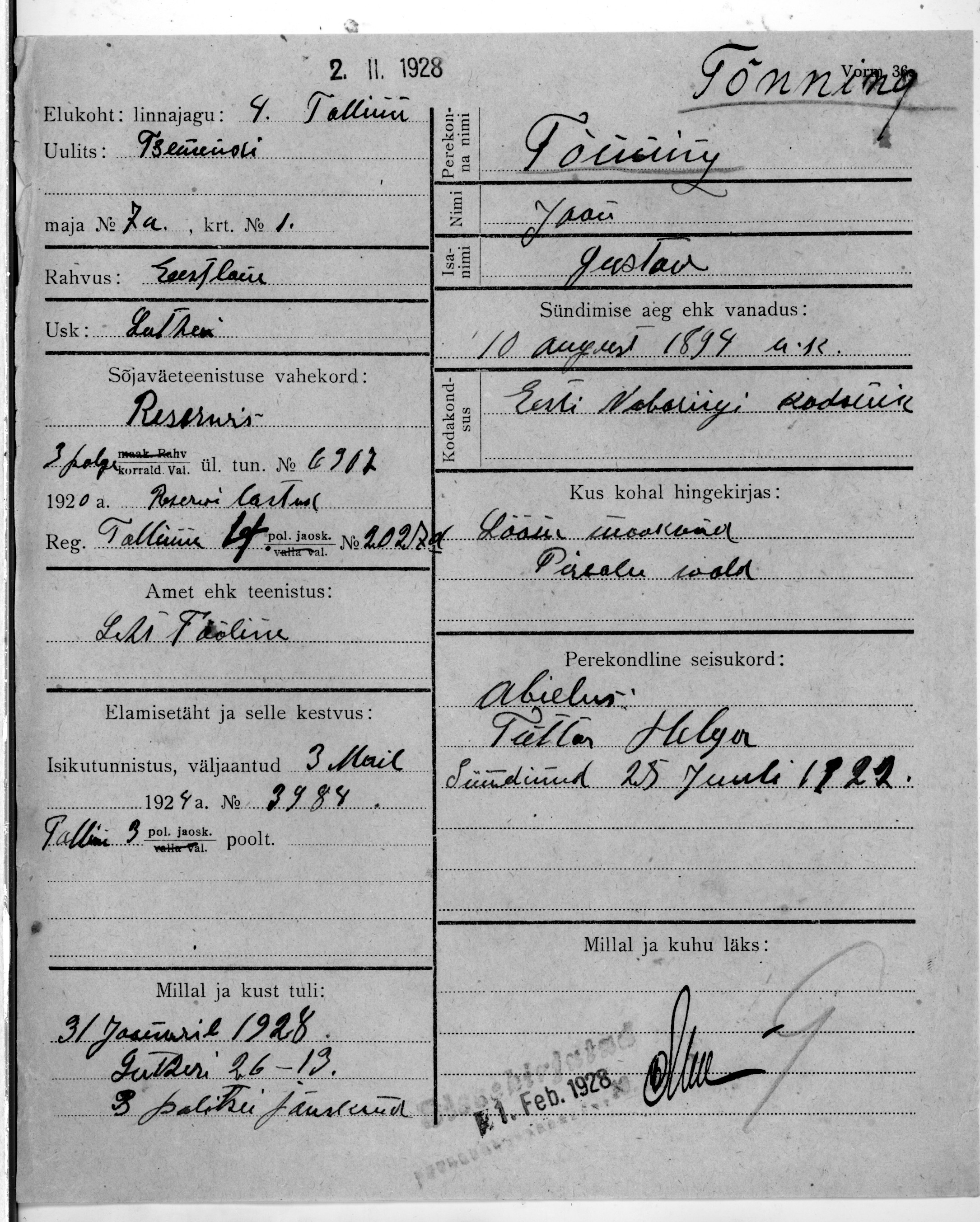 Tõnning, Jaan, Gustaw