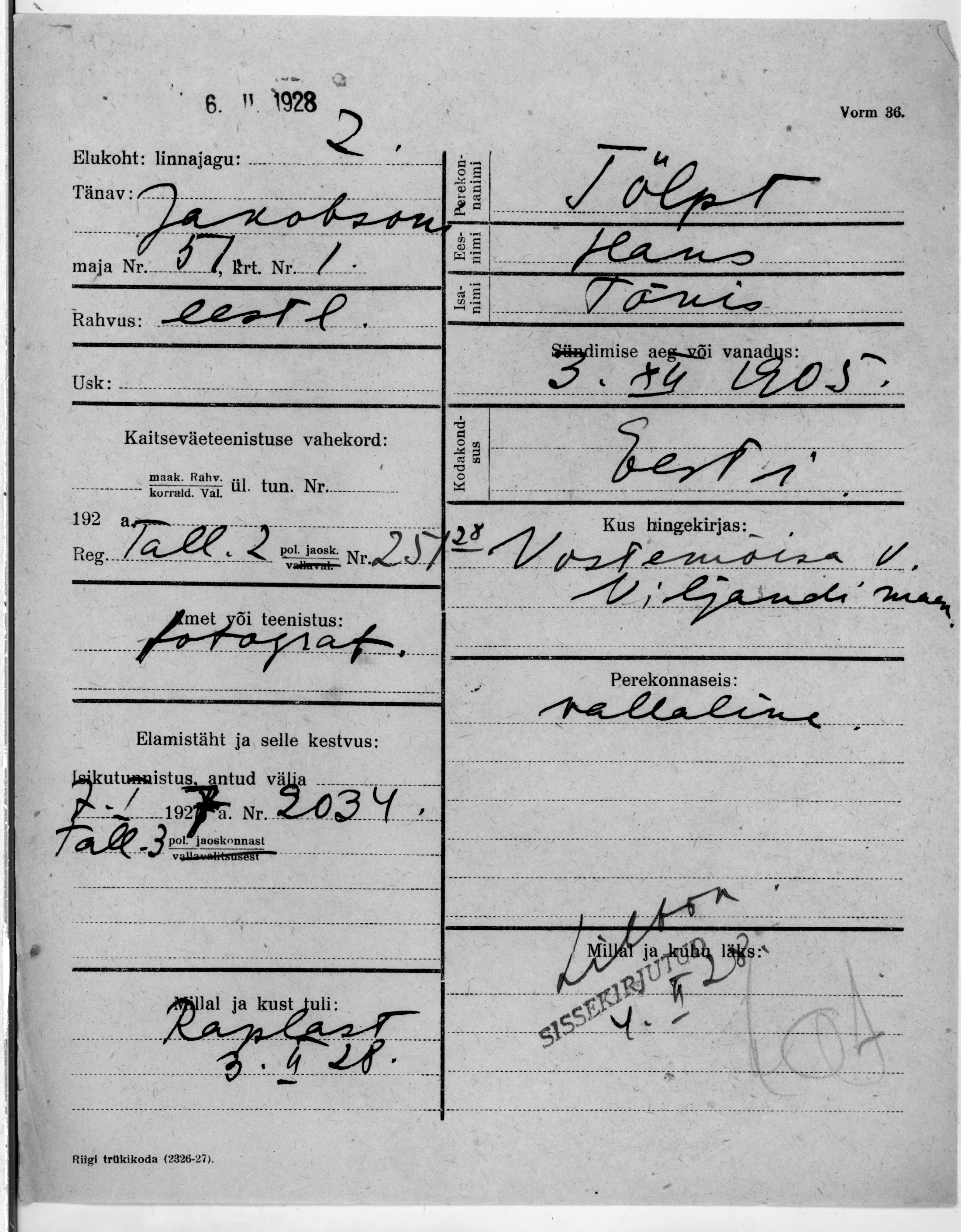 Tölpt, Hans, Tõnis