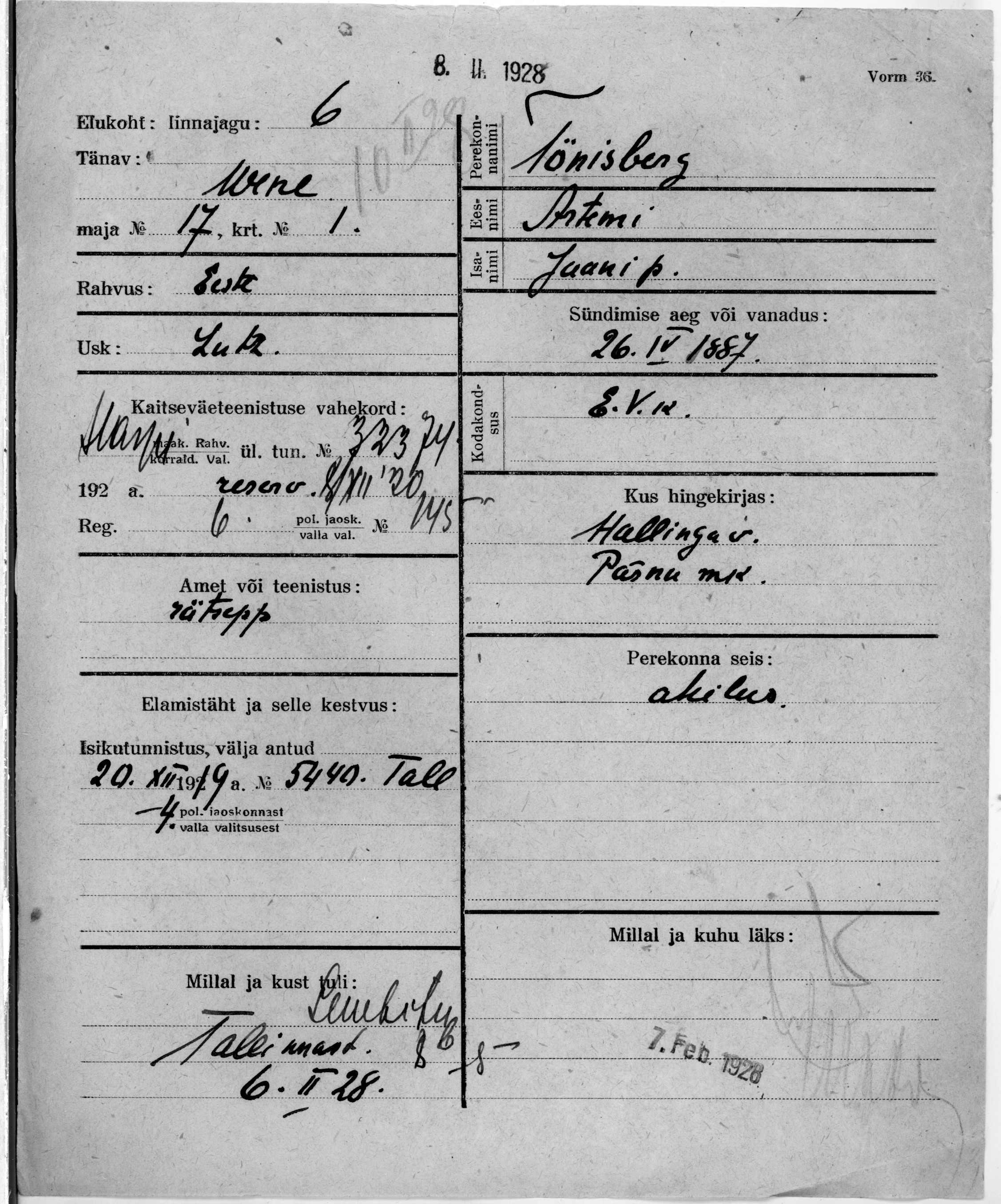 Tönisberg, Artemi, Jaan