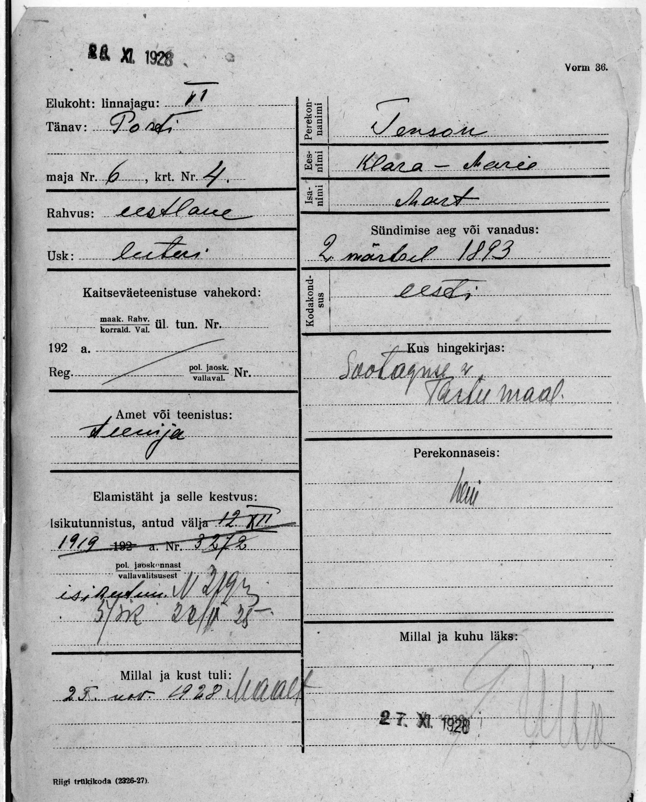 Tenson, Klara-Marie, Mart