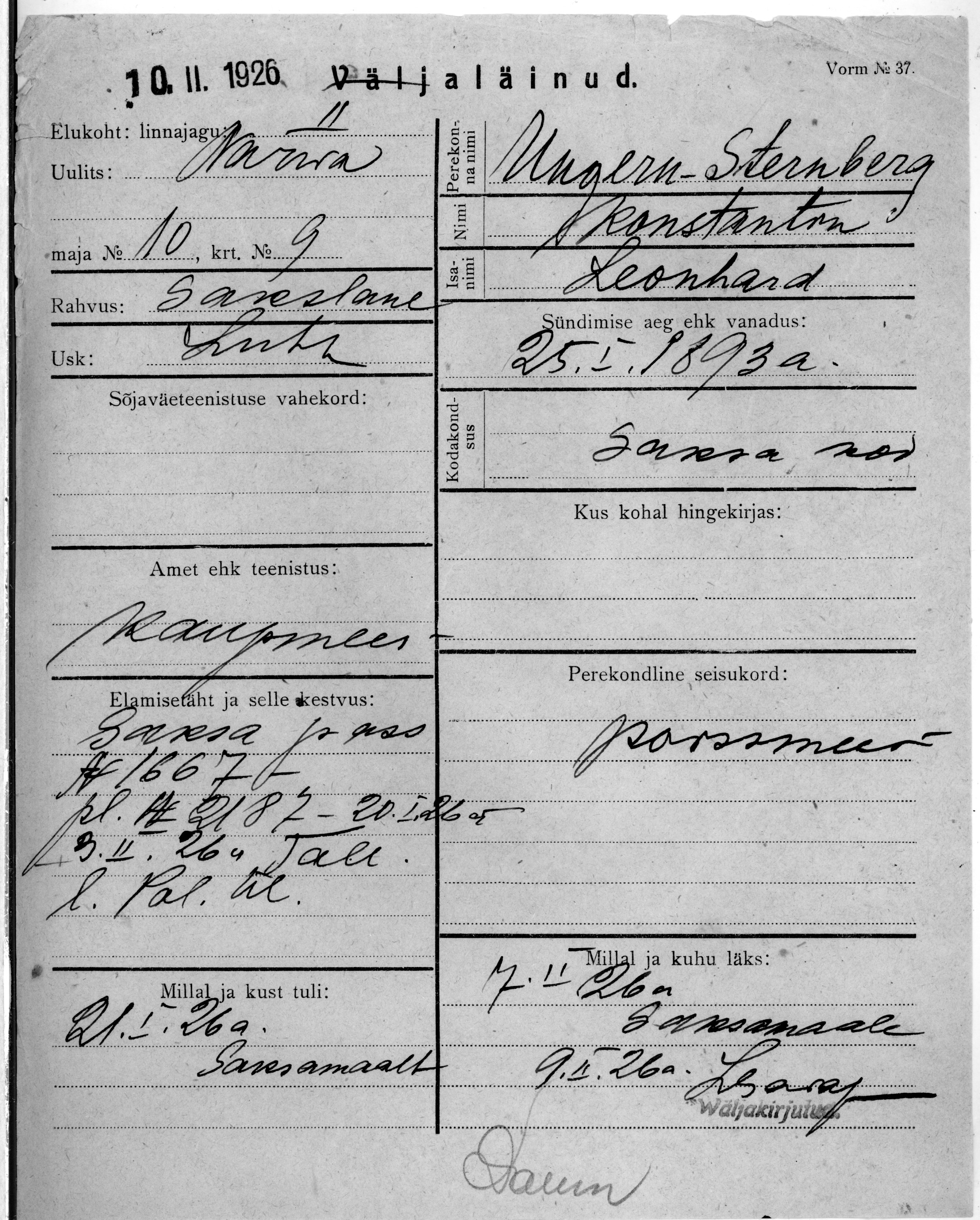 Ungern-Sternberg, Konstantin, Leonhard