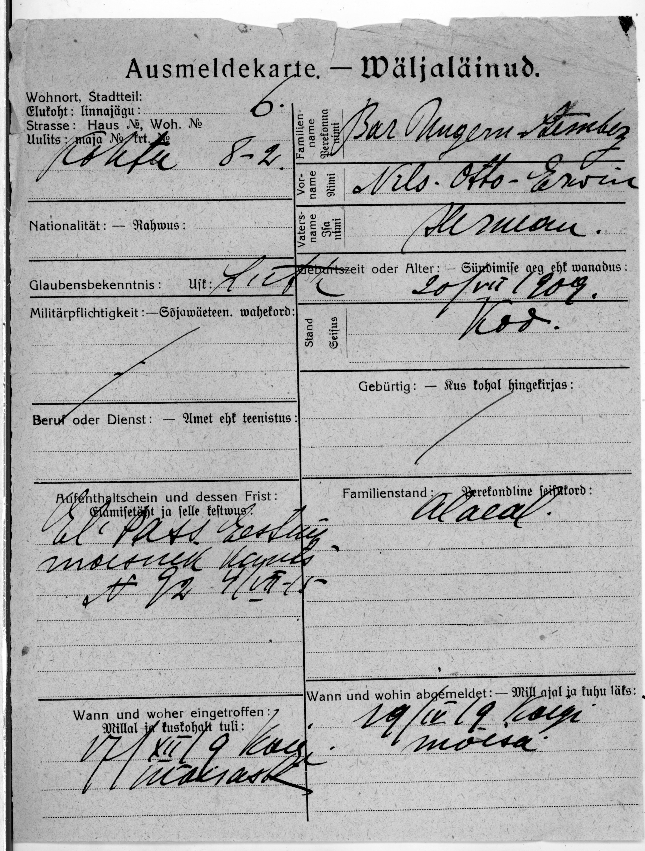 Ungern-Sternberg, Nils-Otto-Erwin, Herman