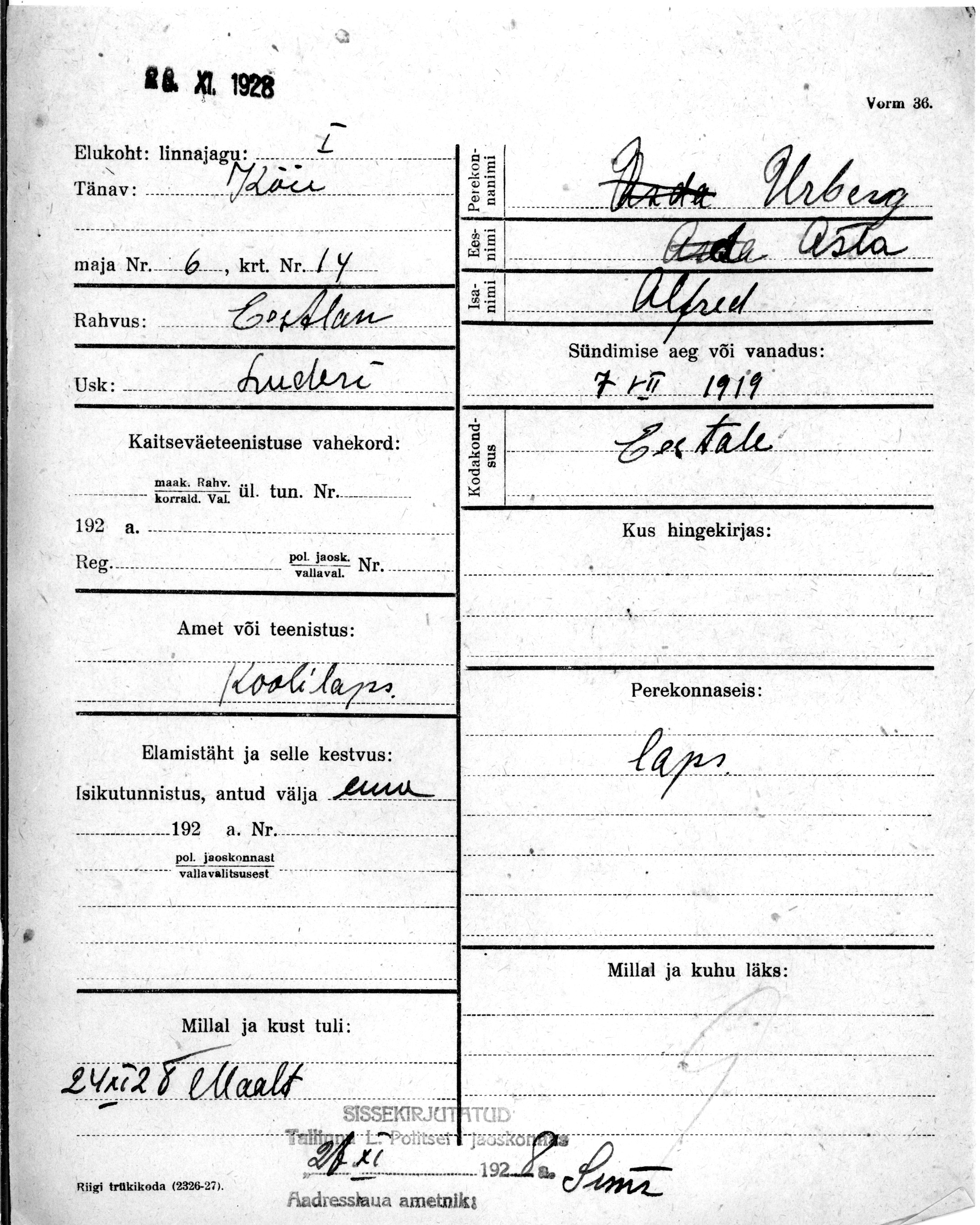 Urberg, Asta, Alfred