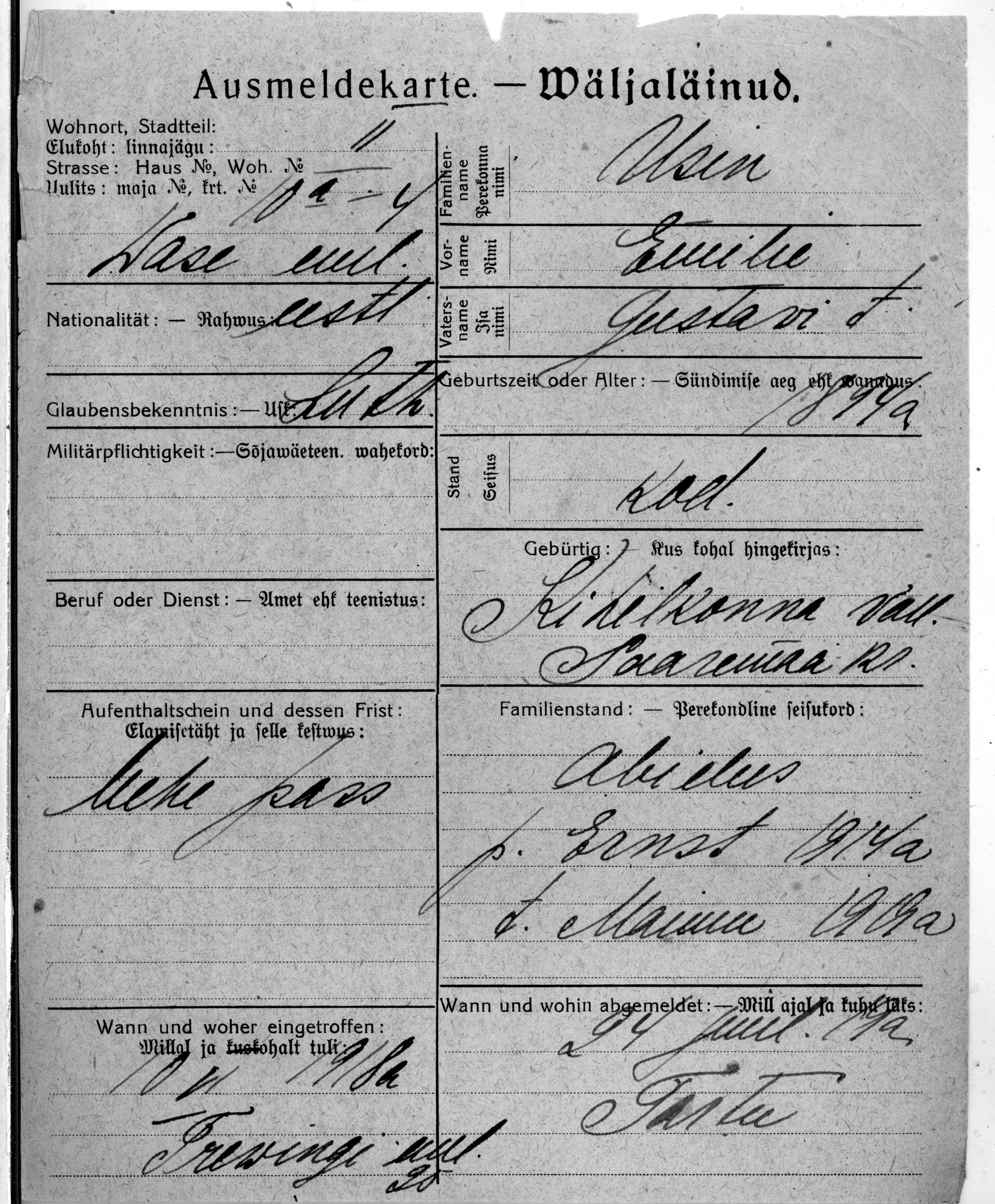 Usin, Emilie, Gustaw