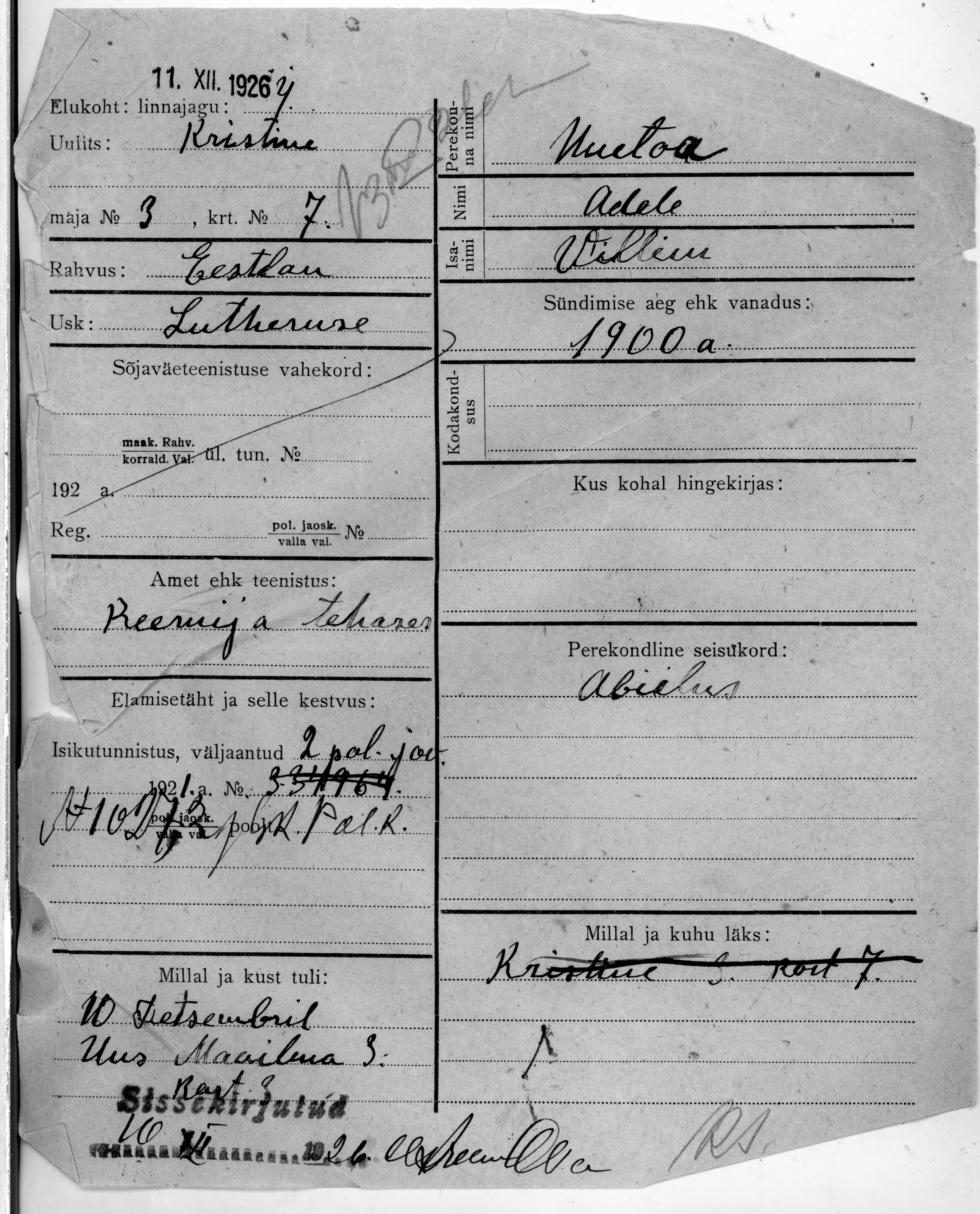 Uuetoa, Adele, Villem