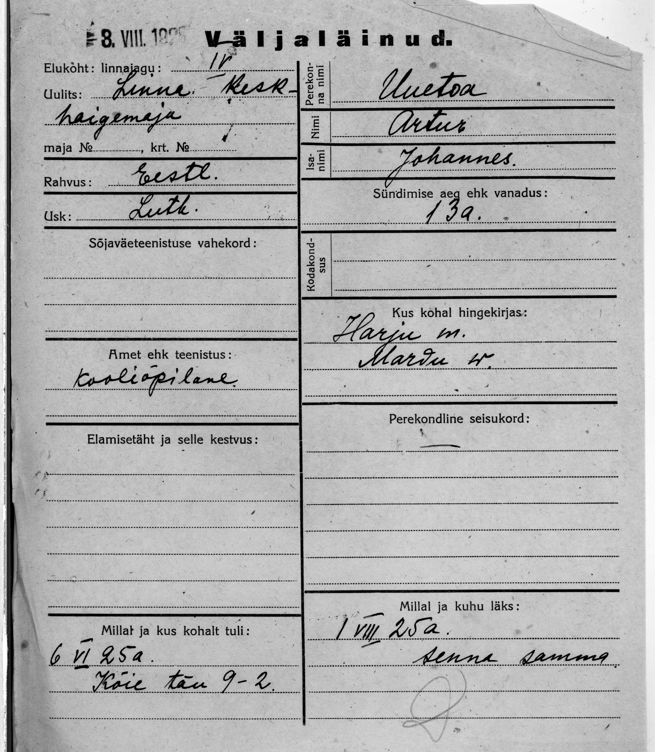 Uuetoa, Artur, Johannes