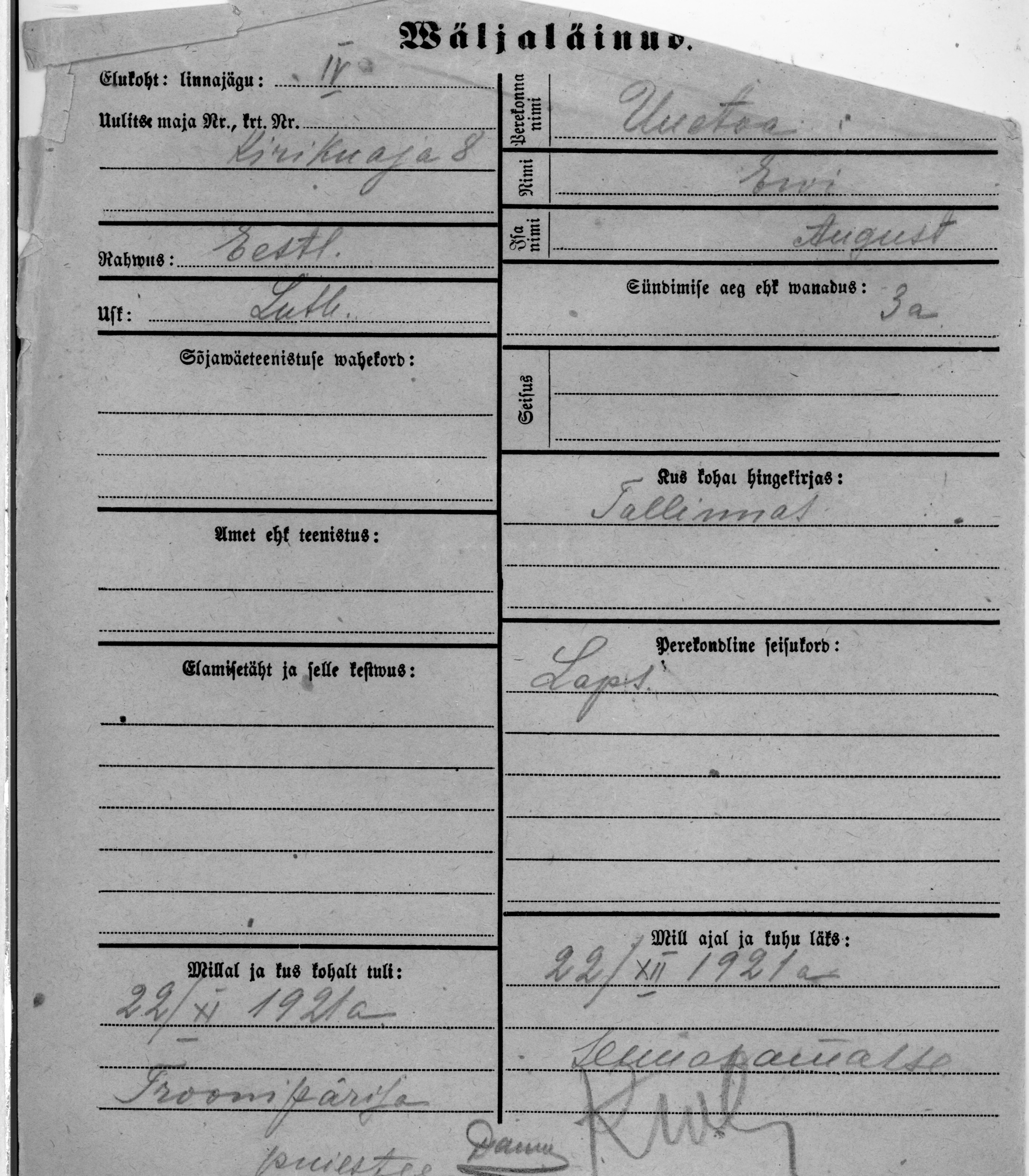 Uuetoa, Eewi, August