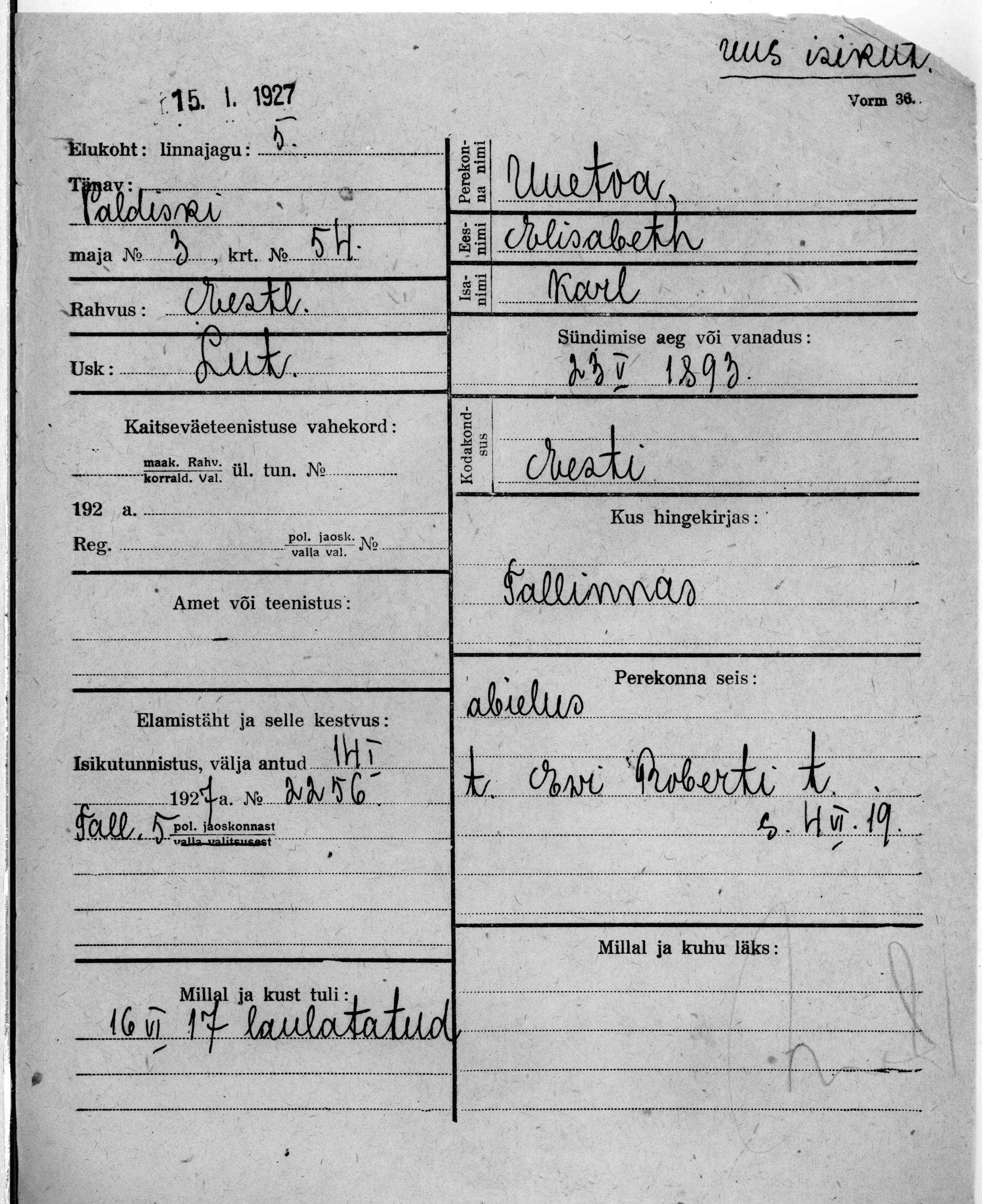 Uuetoa, Elisabeth, Karl