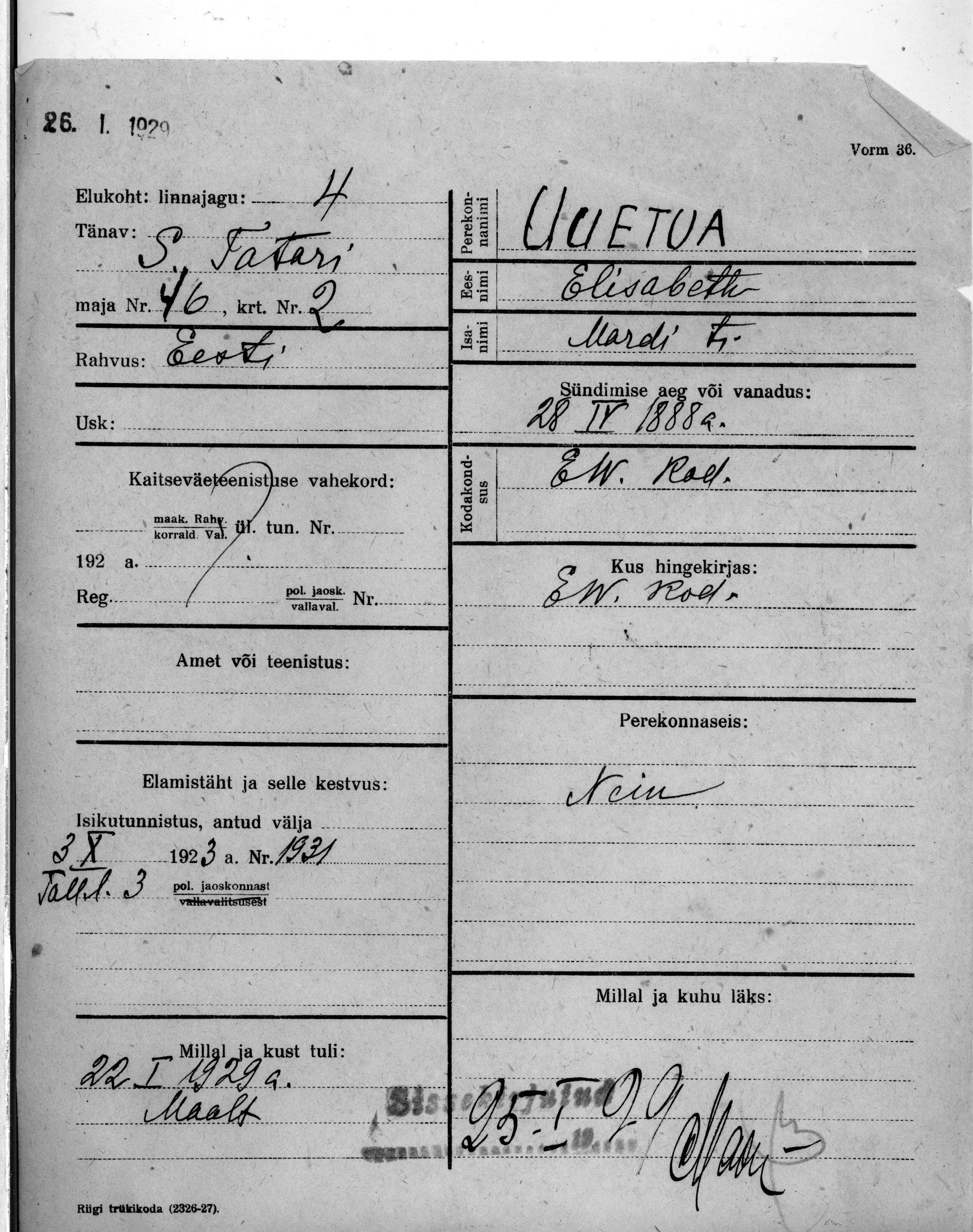 Uuetoa, Elisabeth, Mart