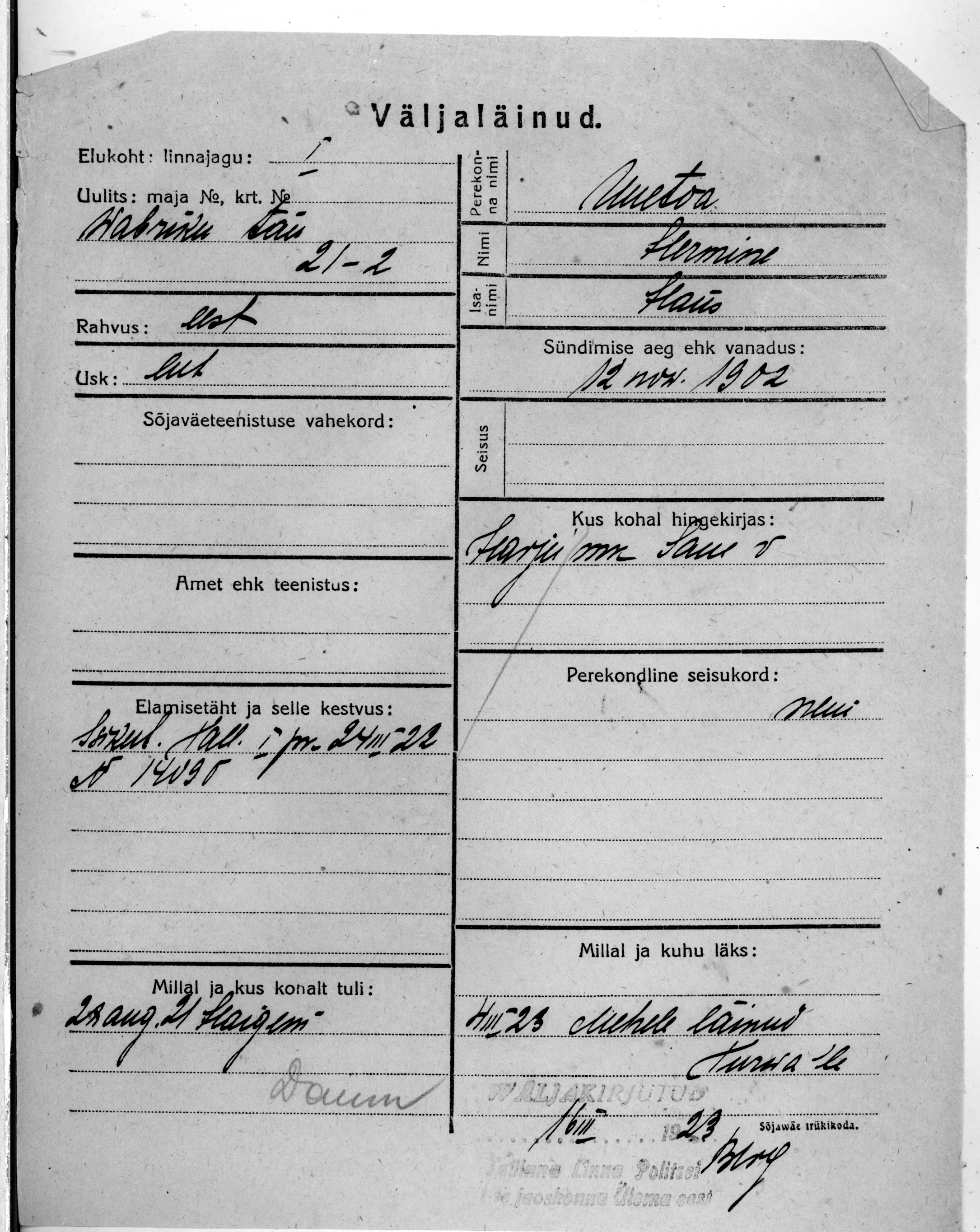 Uuetoa, Hermine, Hans