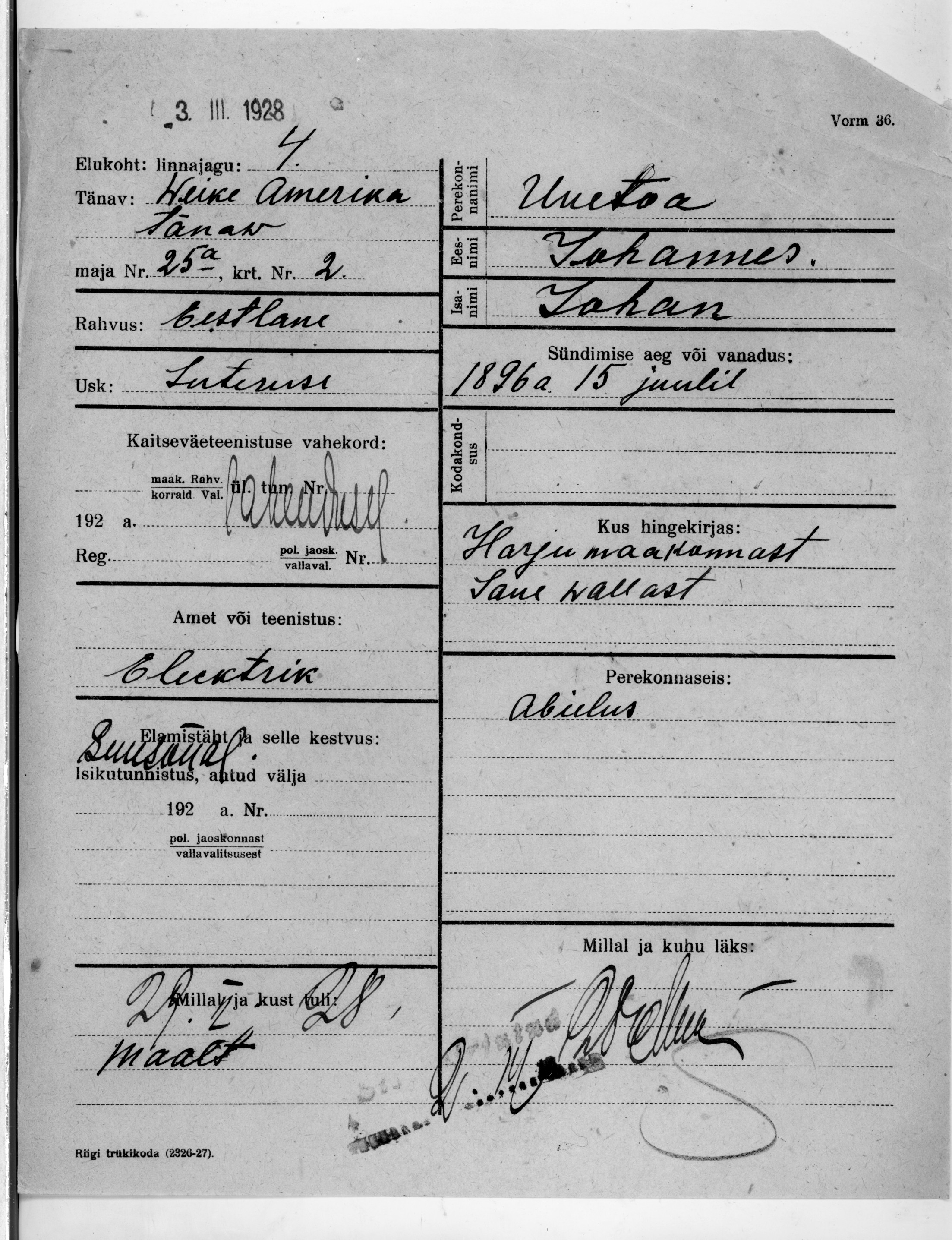 Uuetoa, Johannes, Johan