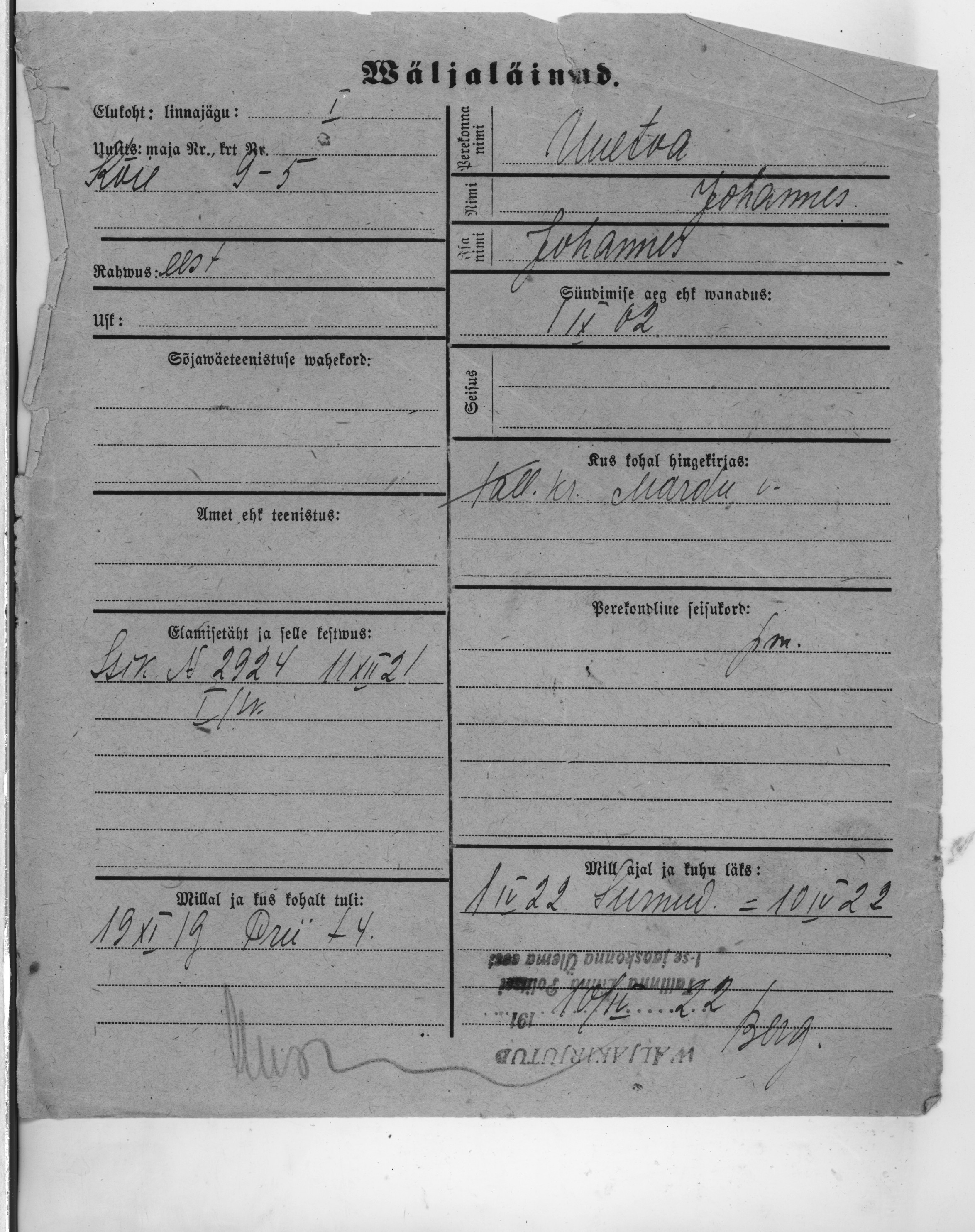 Uuetoa, Johannes, Johannes