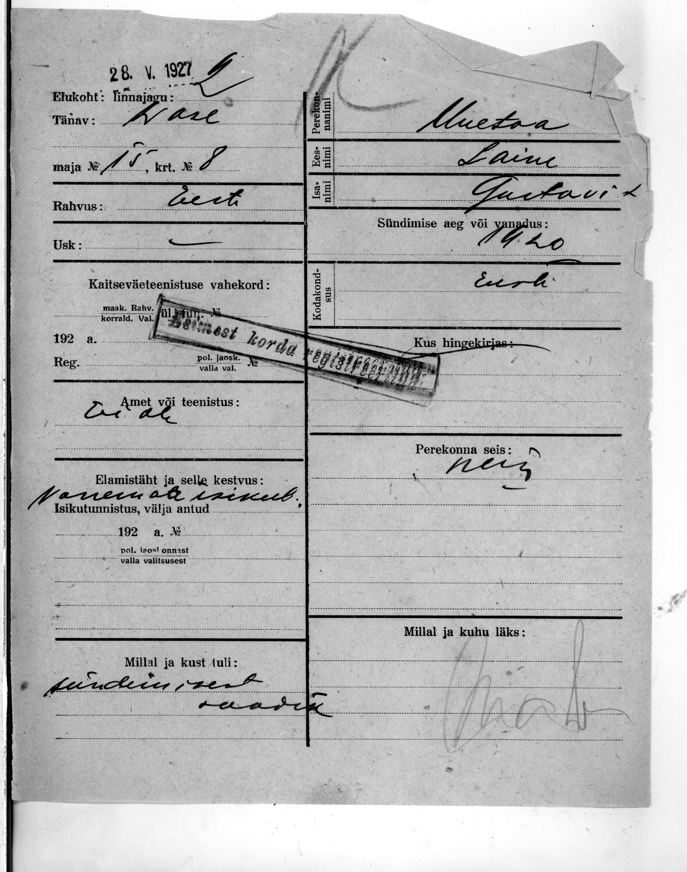 Uuetoa, Laine, Gustav