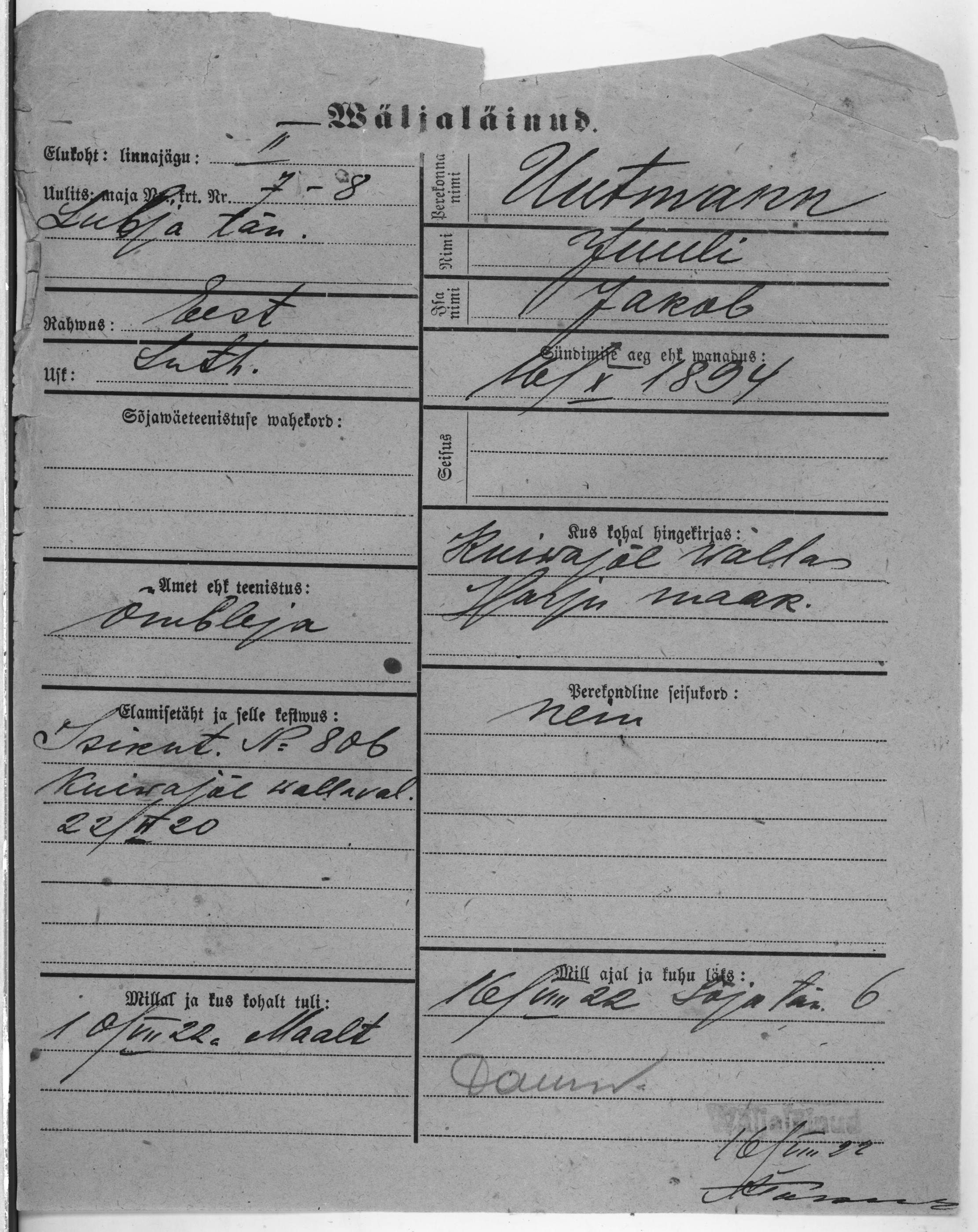 Uutmann, Juuli, Jakob