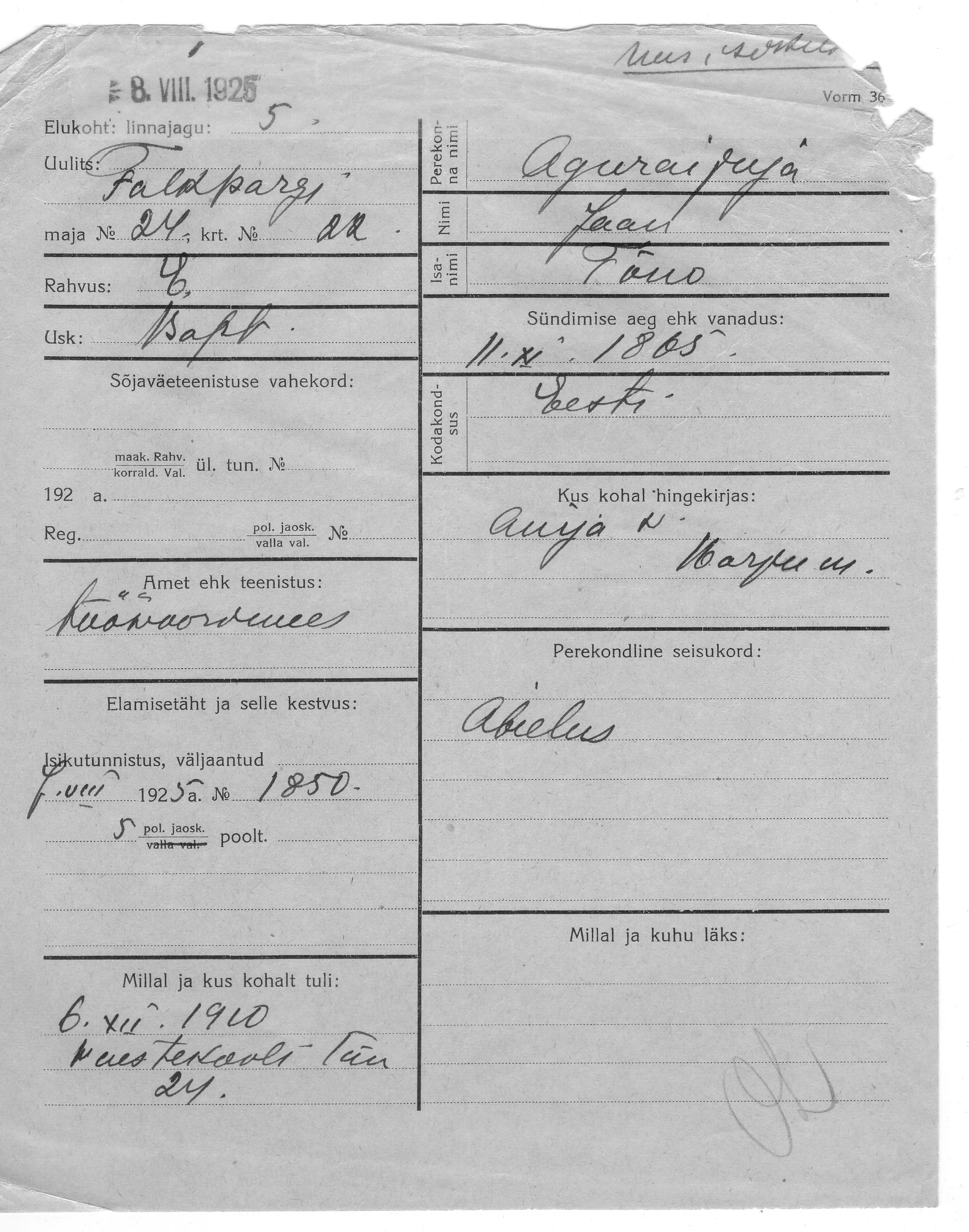 Aguraijuja, Jaan, Tõno