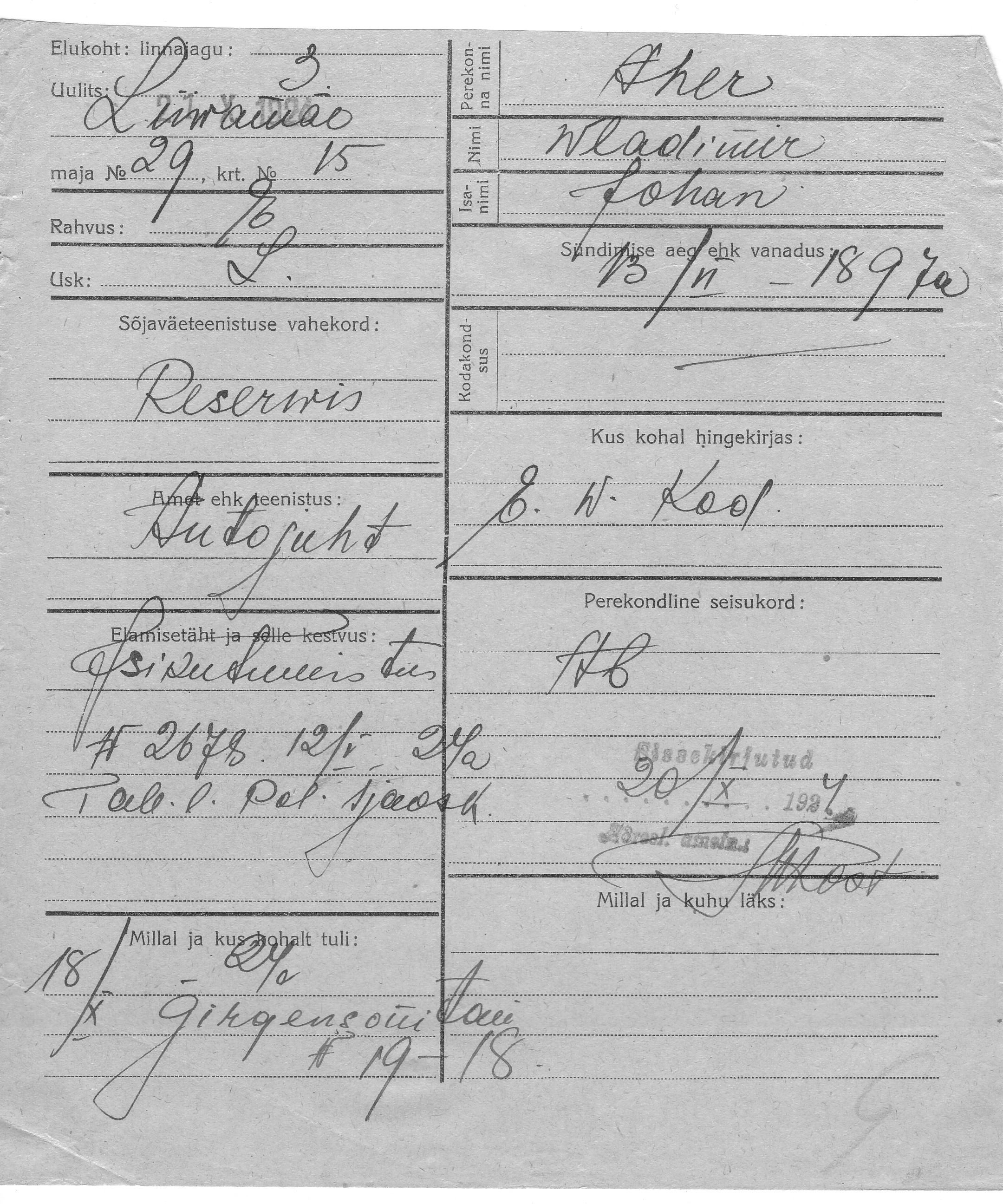 Aher, Wladimir, Johan