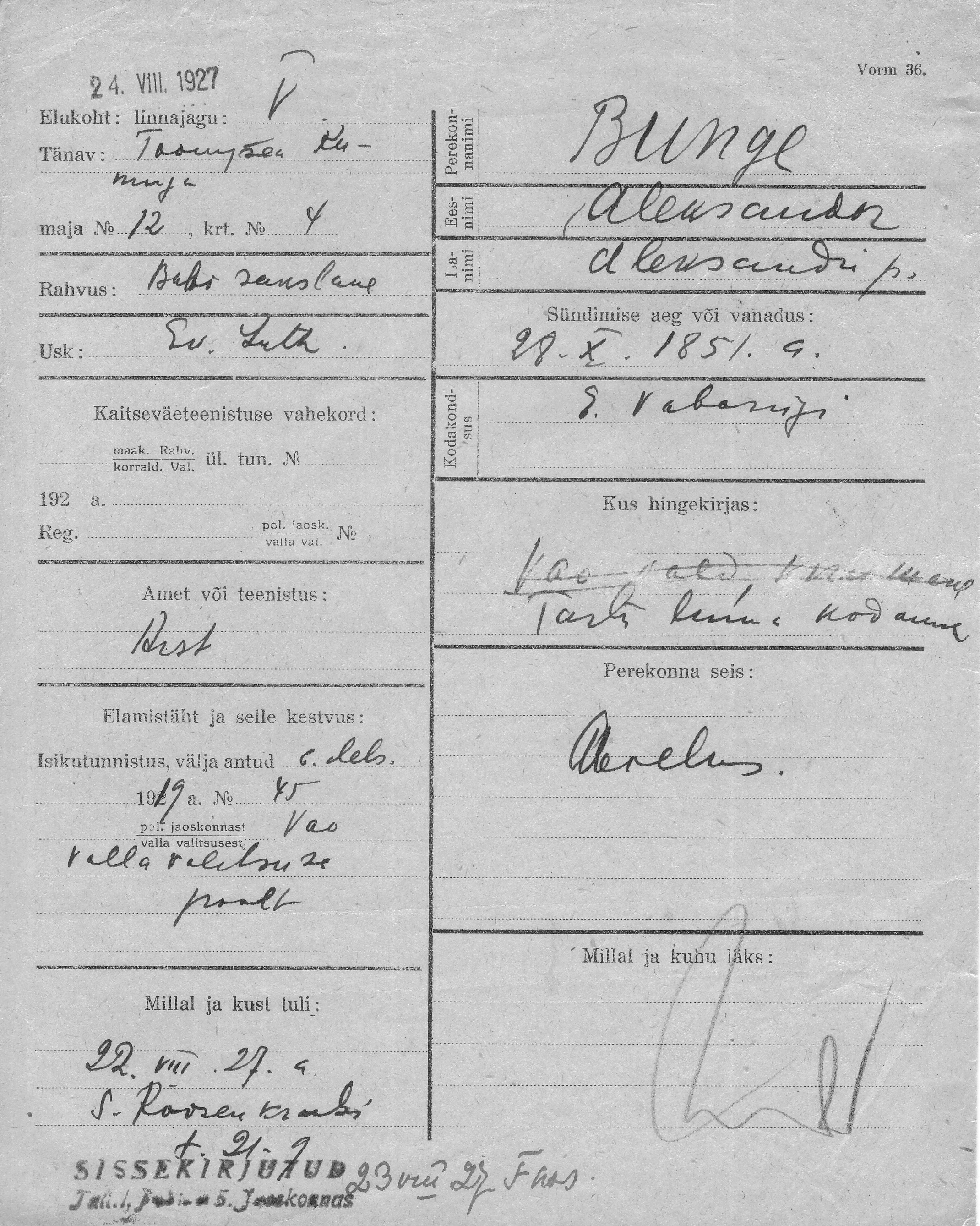 Bunge, Aleksander, Aleksander