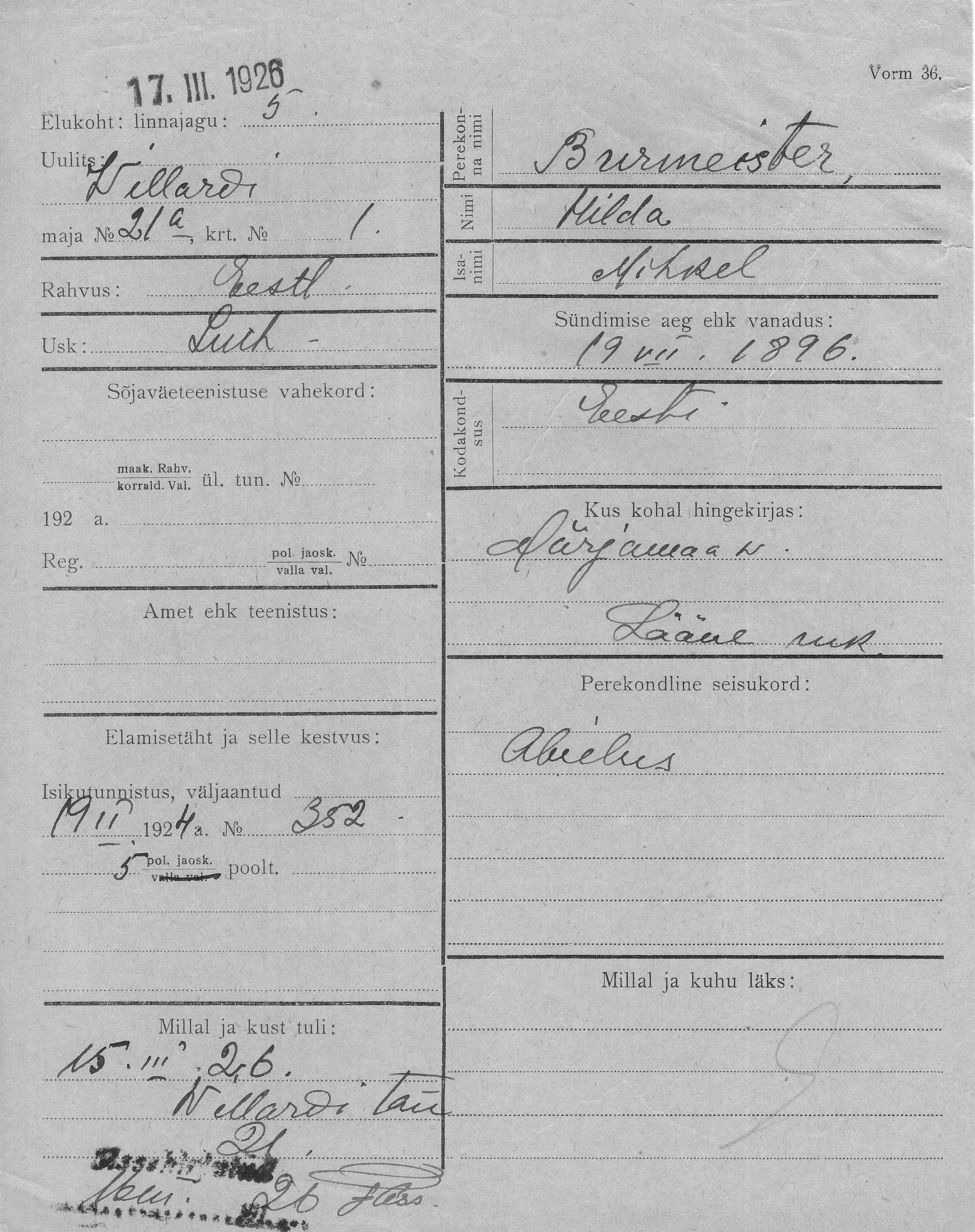 Burmeister, Hilda, Mihkel