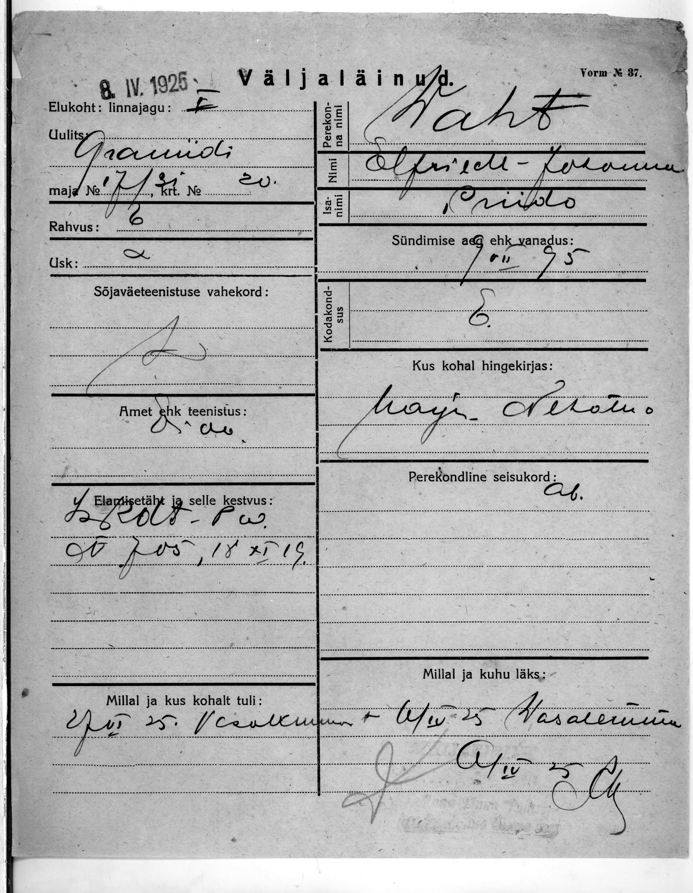 Waht, Alfriede-Johanna, Priido