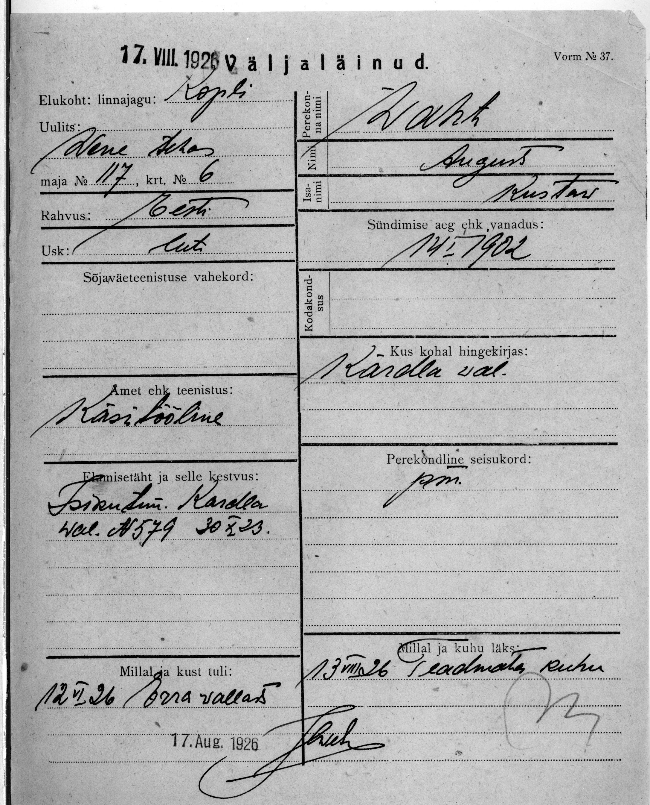 Waht, August, Kustav