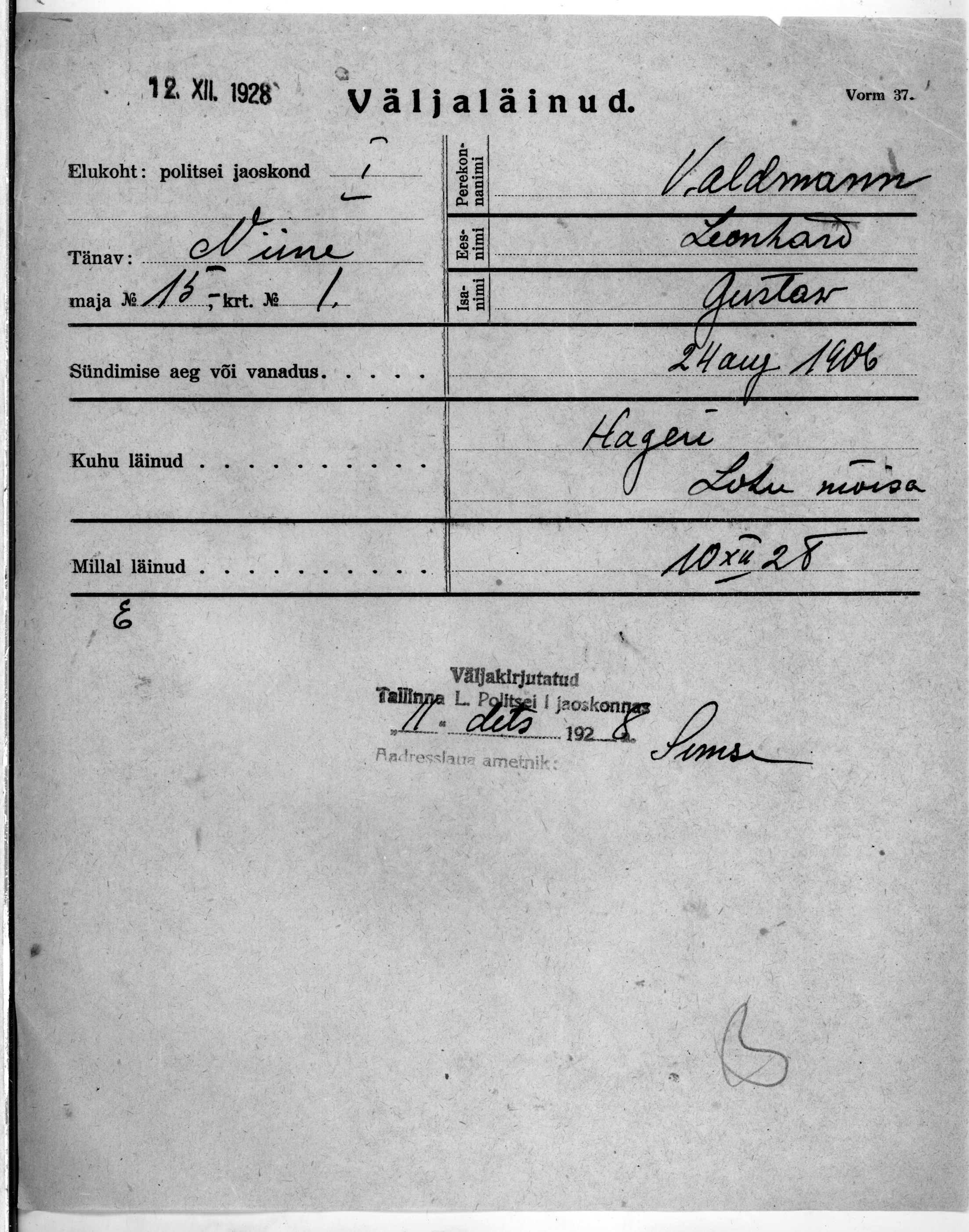 Valdmann, Leonhard, Gustaw