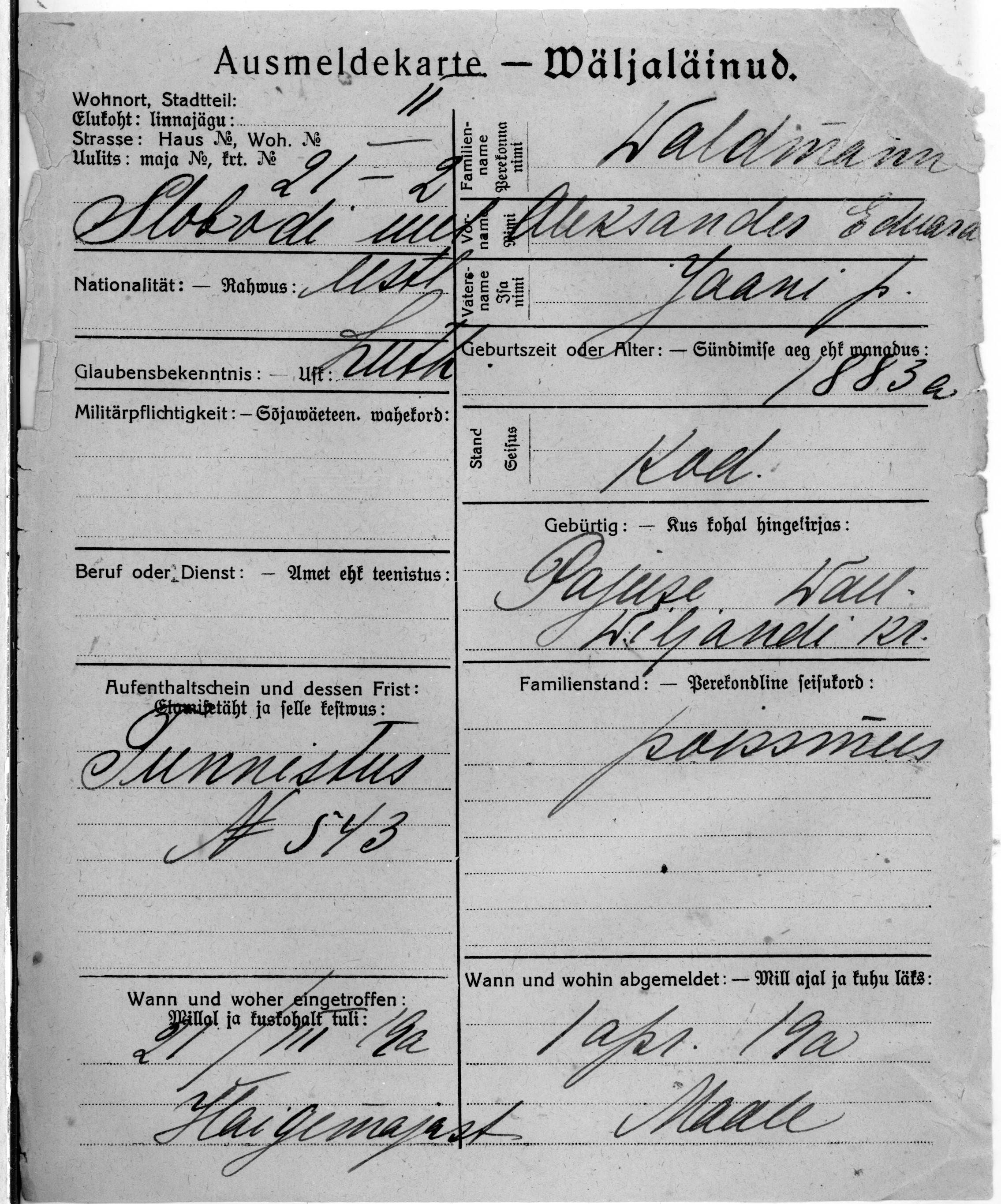 Waldmann, Aleksander eduard, Jaan