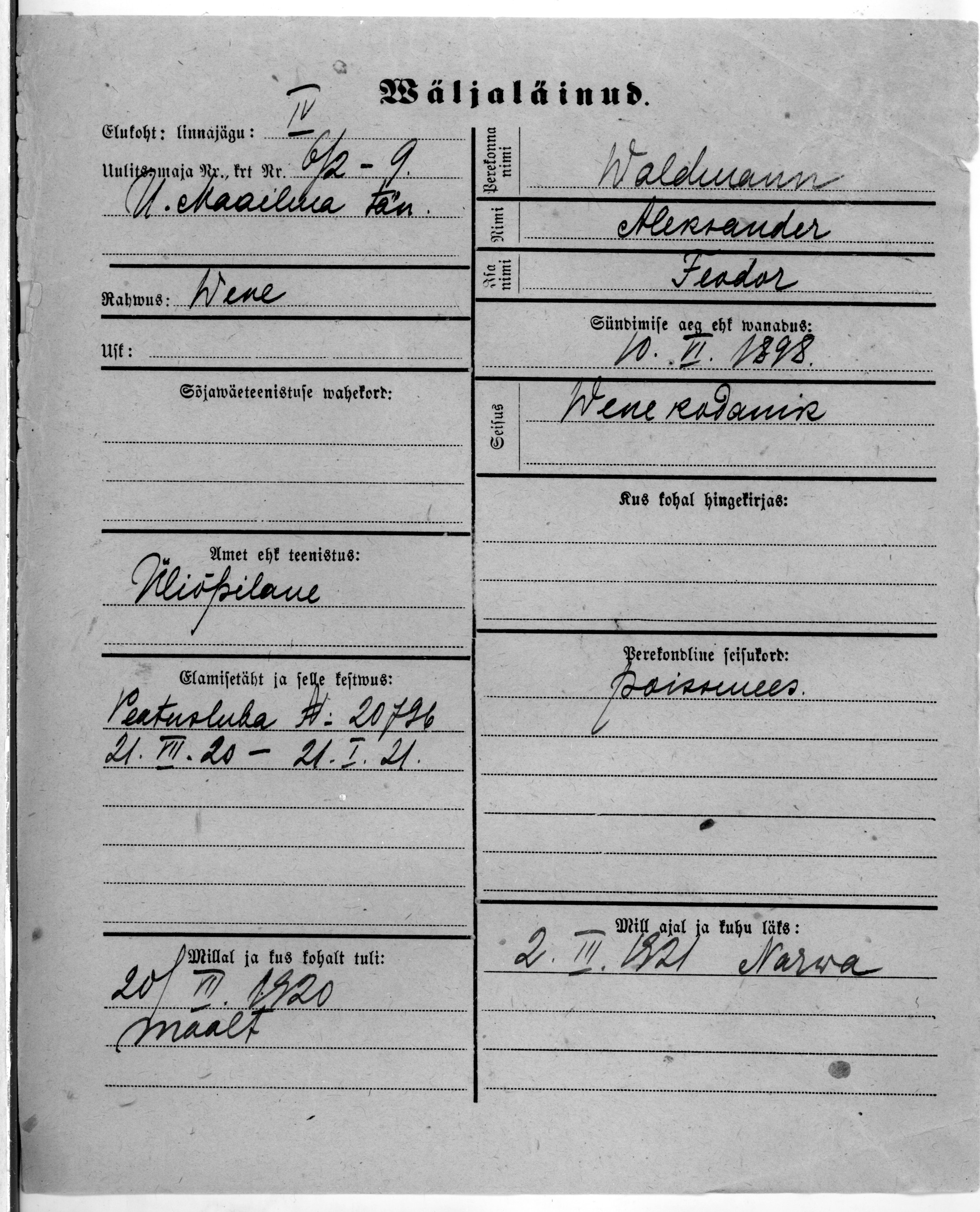 Waldmann, Aleksander, Feodor