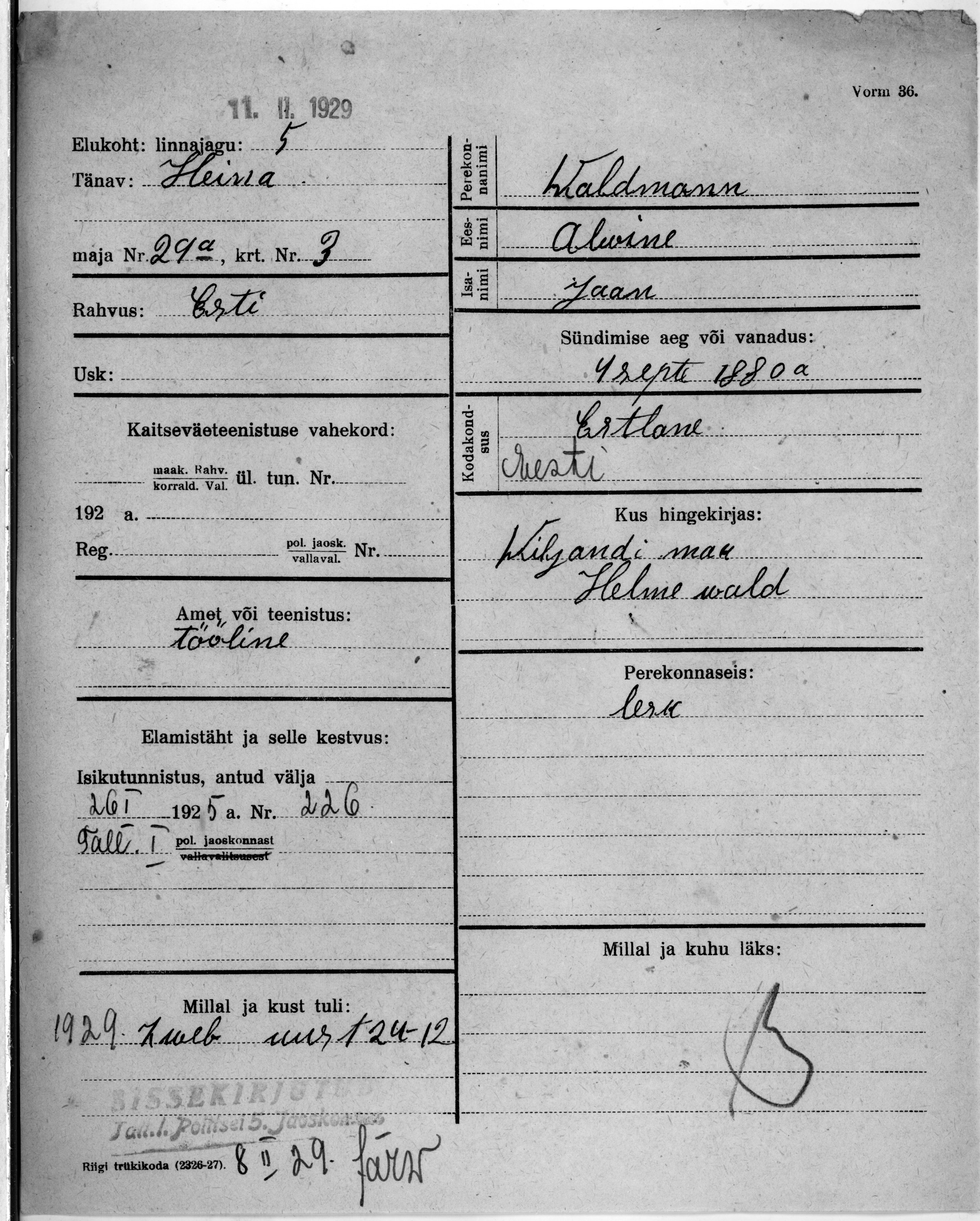 Waldmann, Alwine, Jaan