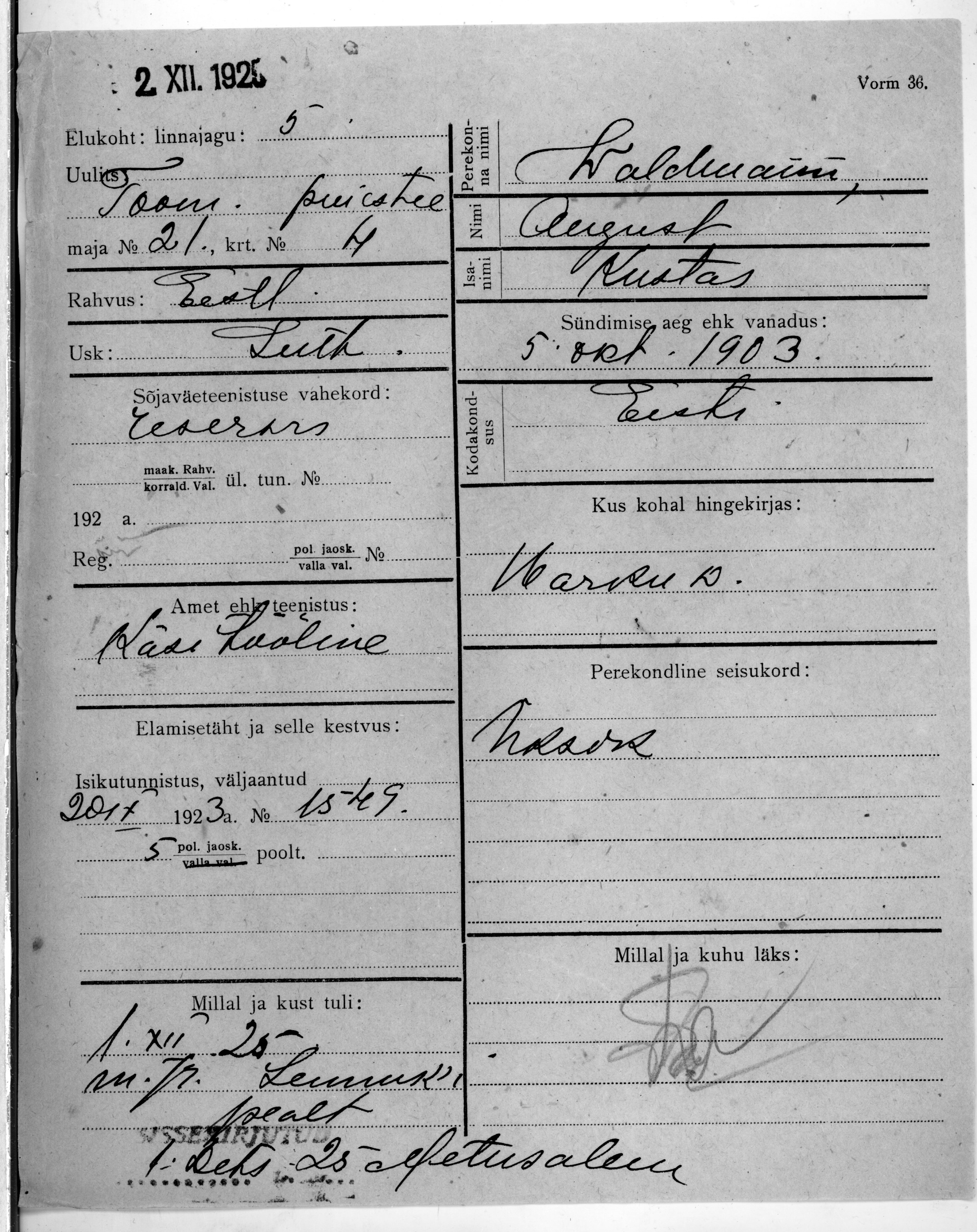 Waldmann, August, Kustas