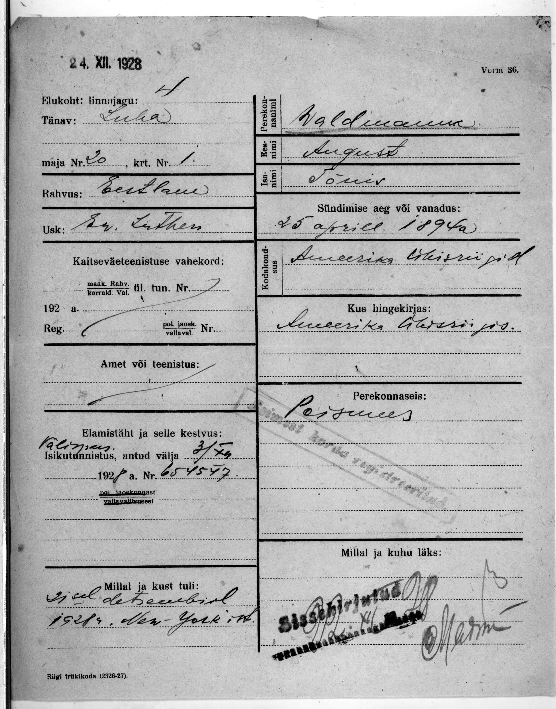 Waldmann, August, Tõnis