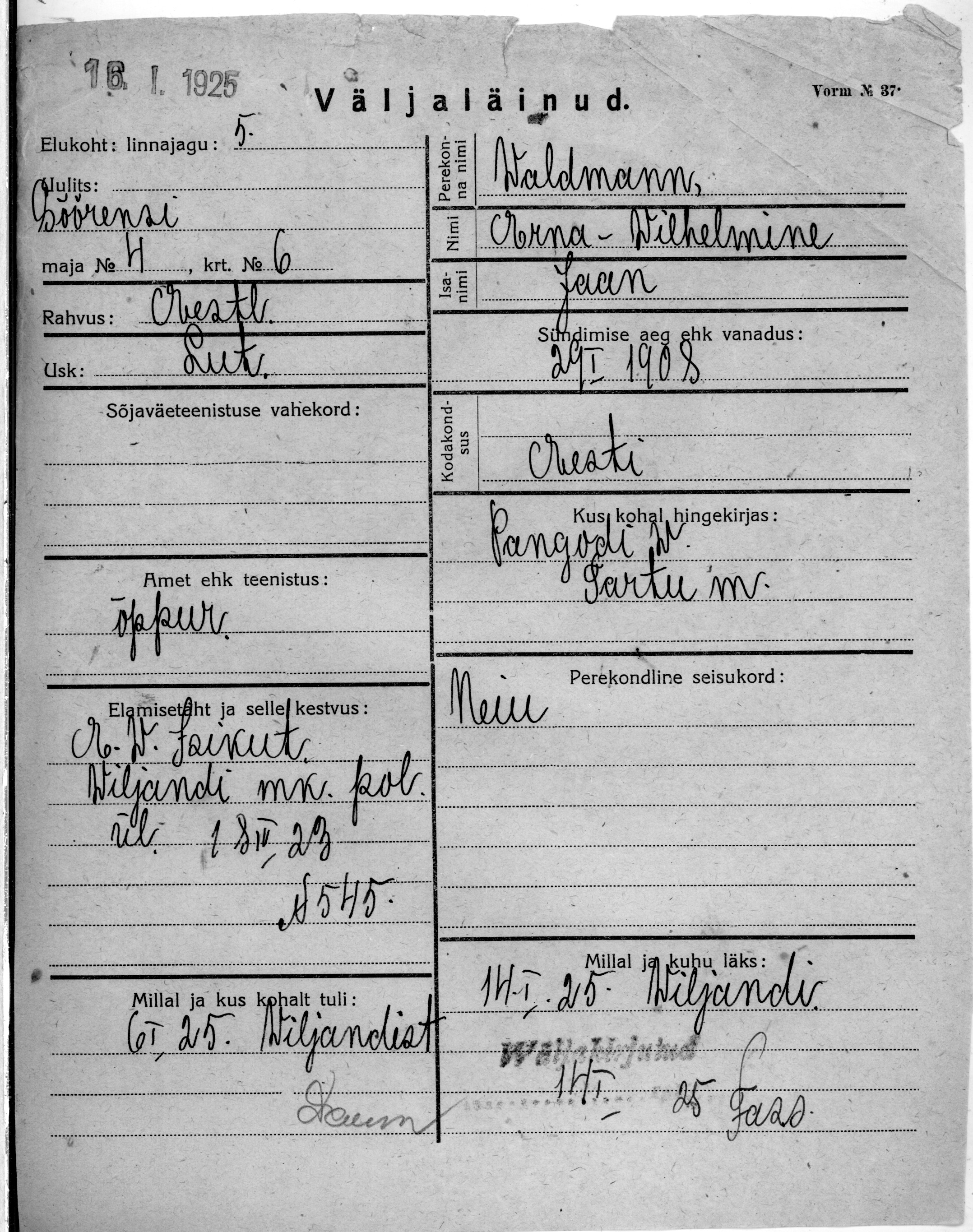 Waldmann, Erna-Wilhelmine, Jaan