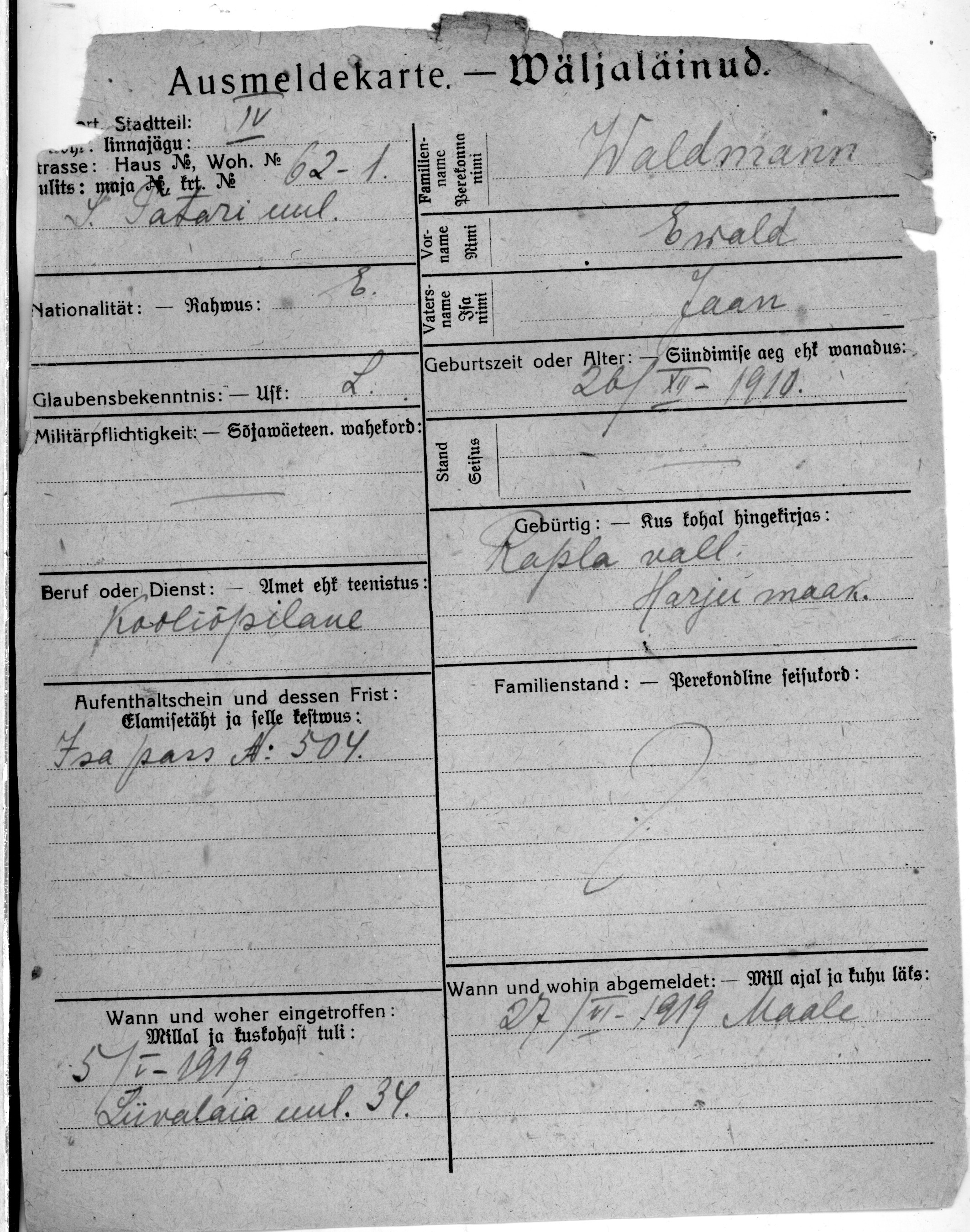 Waldmann, Ewald, Jaan