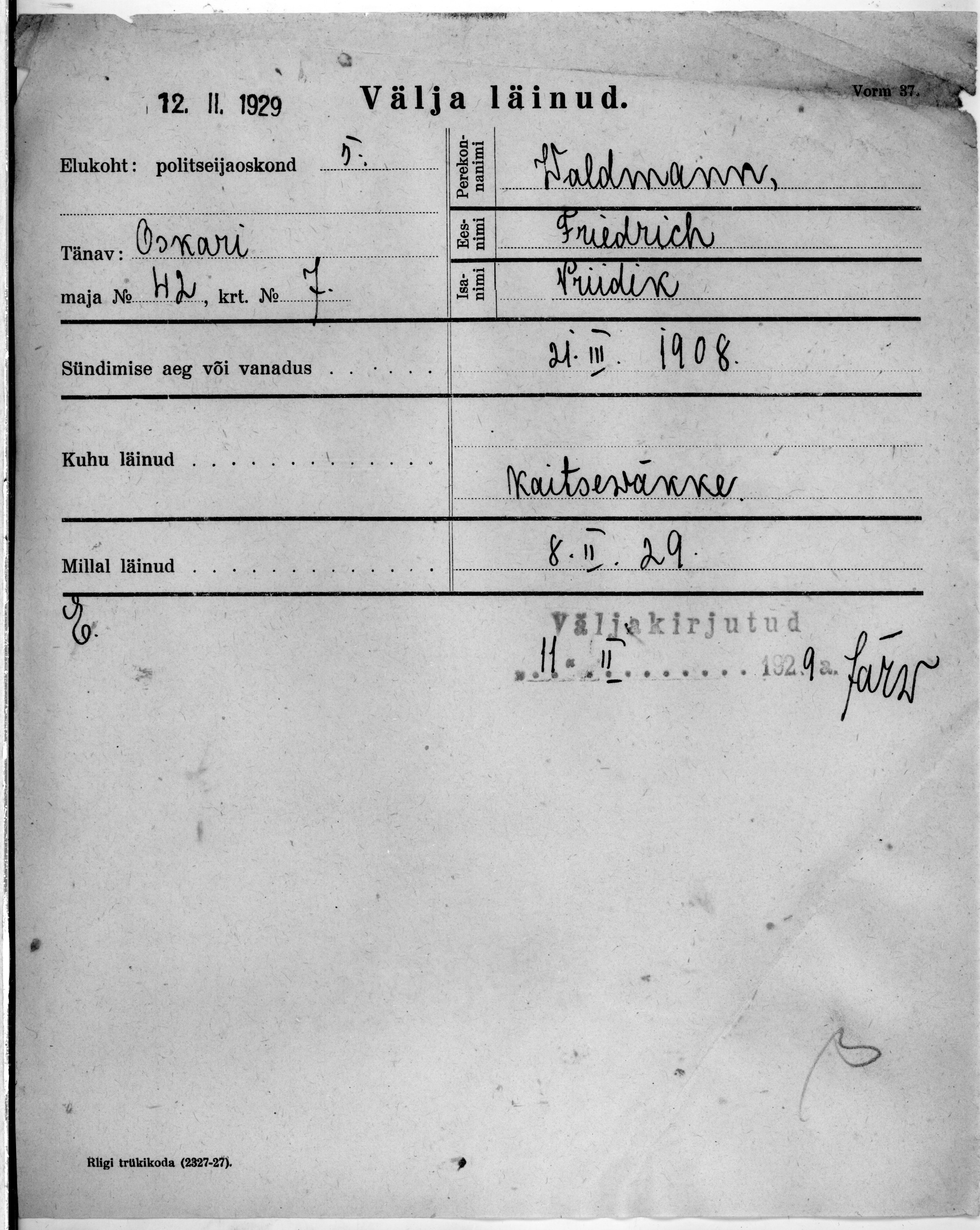 Waldmann, Friedrich, Priidik