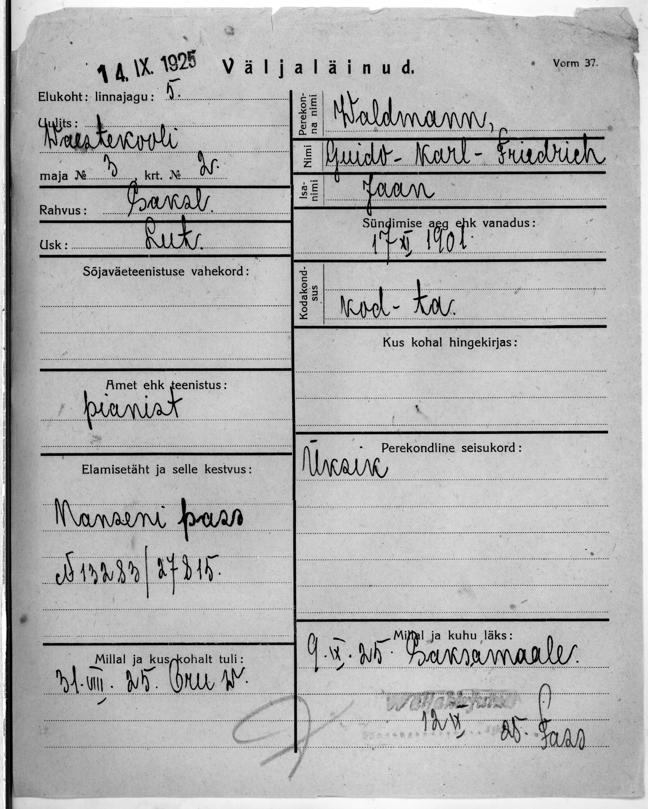 Waldmann, Guido-Karl-Friedrich, Jaan